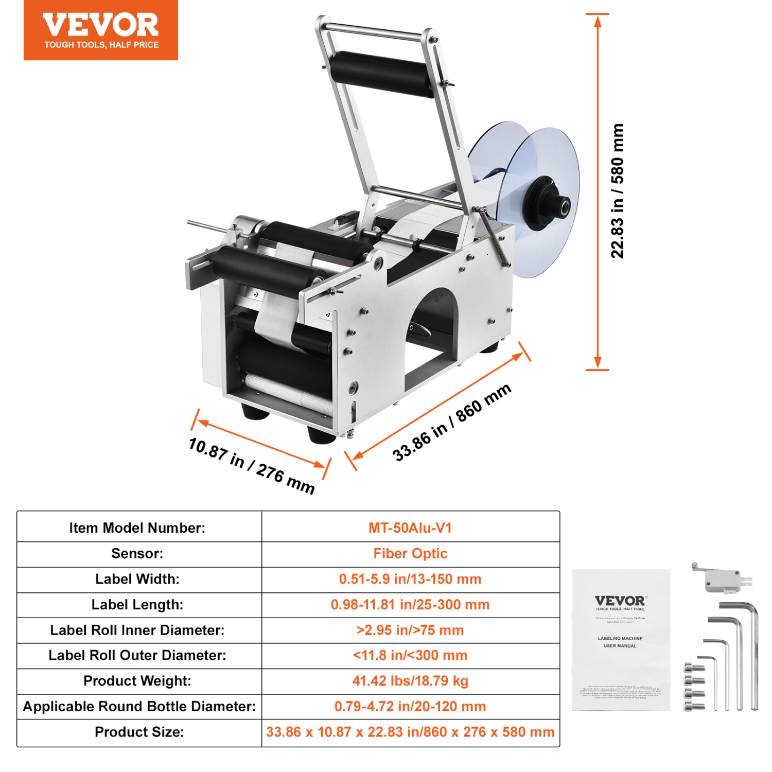 VEVOR 20-50pcs/min Semi-Automatic Round Labeling Machine, Electric Bottle Label Applicator, Round Bottle Labeler Suitable for Bottle Diameter