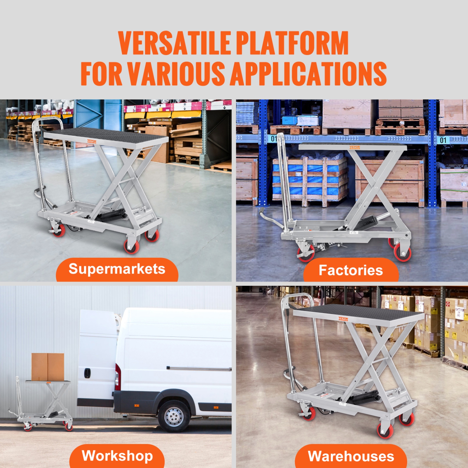 VEVOR Hydraulic Lift Table Cart, 500lbs Capacity 28.5" Lifting Height, Manual Single Scissor Lift Table with 4 Wheels and Non-slip Pad, Hydraulic