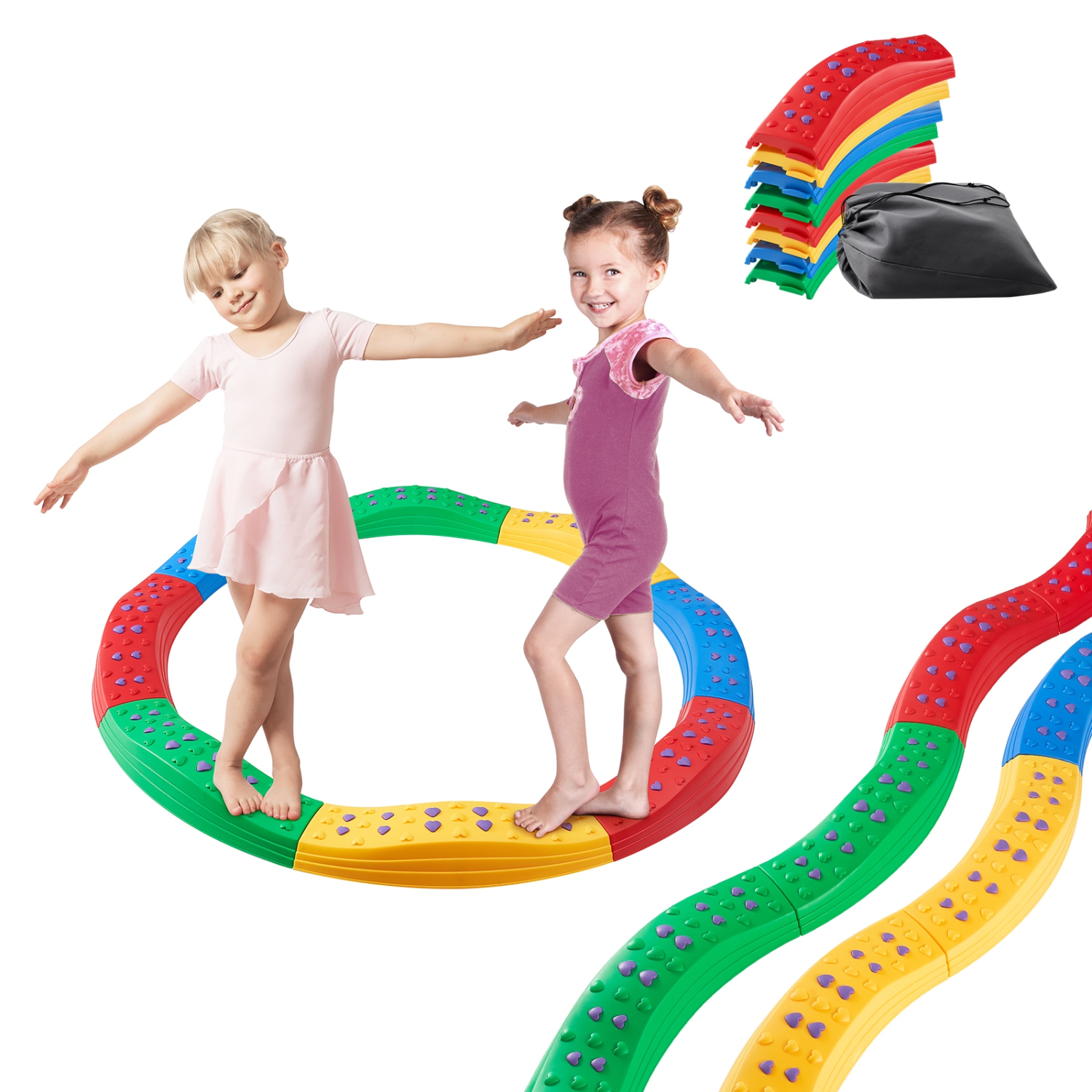 VEVOR 8 PCS Balance Beam Stepping Stones, Toddler Balance Boards Non-Slip Textured Surface & Rubber Pads, Montessori Toy for Kids 3-7, Build
