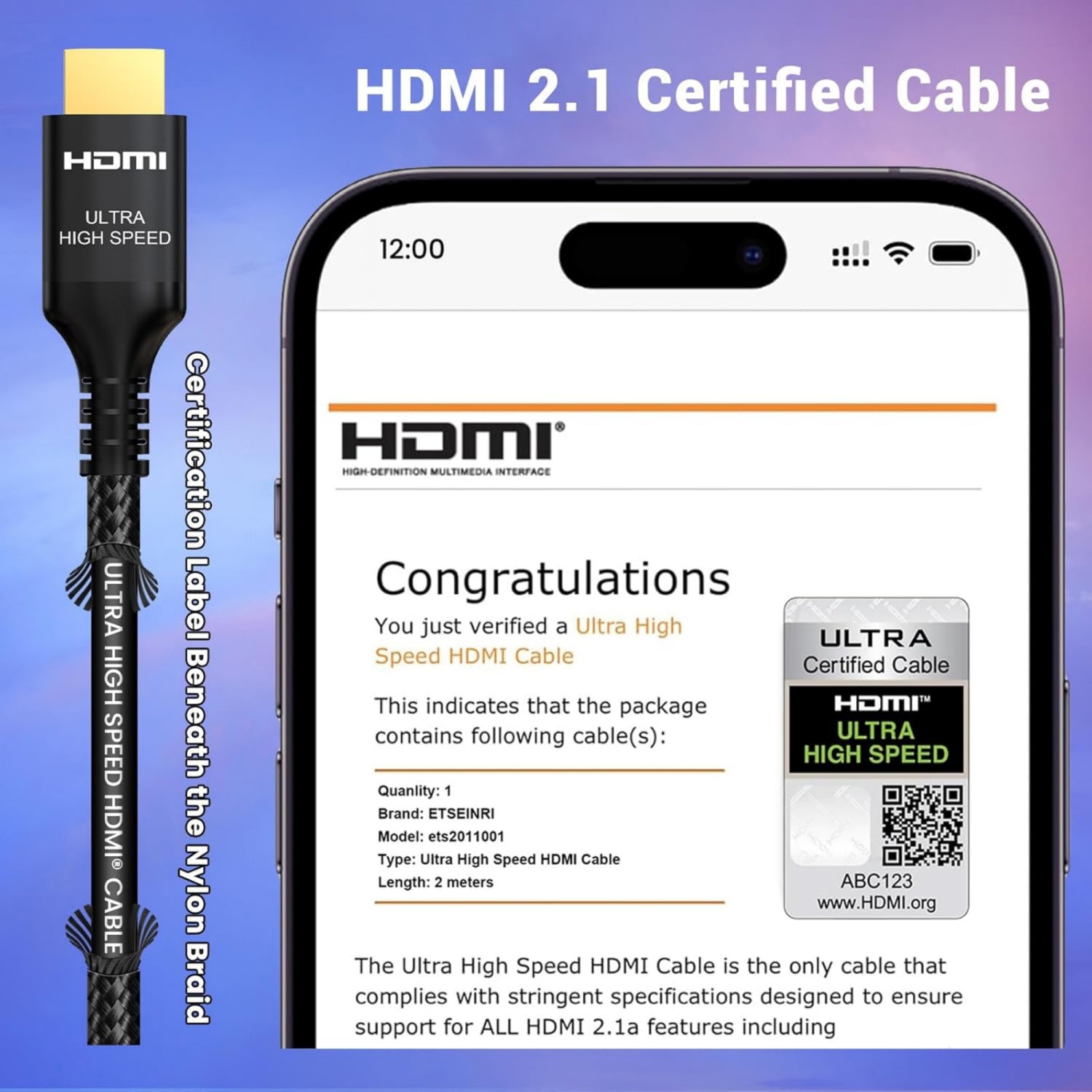 13FT/4M HDMI 2.1 Cable 48Gbps, 8K@60Hz 4K@120Hz 144Hz Ultra High Speed HDMI Gaming Braided Cord, eARC Compatible for HDTV/PS5 X-Box/SoundBar/Blu-ray