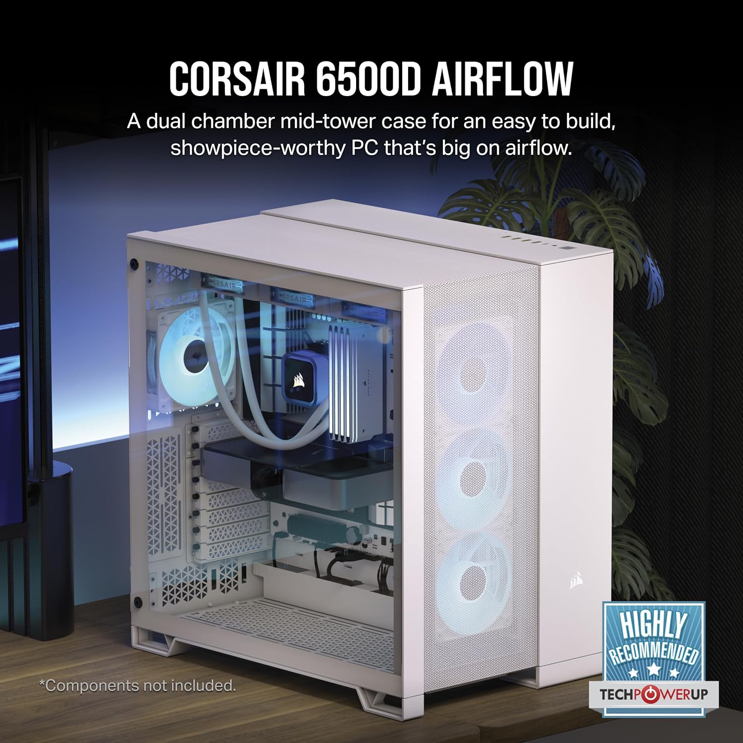 Tour d'ordinateur mi-haute ATX à deux chambres 6500D Airflow DE CORSAIR – Panneaux maillés – Connexion inversée Carte mère compatible – Aucun