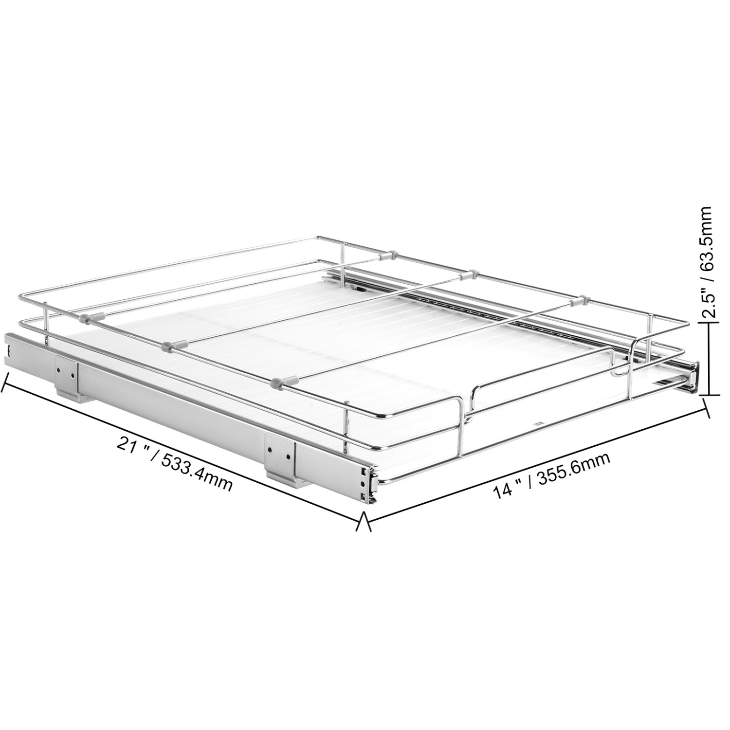 VEVOR 14"W x 21"D Pull Out Cabinet Organizer, Heavy Duty Slide Out Pantry Shelves, Chrome-Plated Steel Roll Out Drawers, Sliding Drawer Storage for