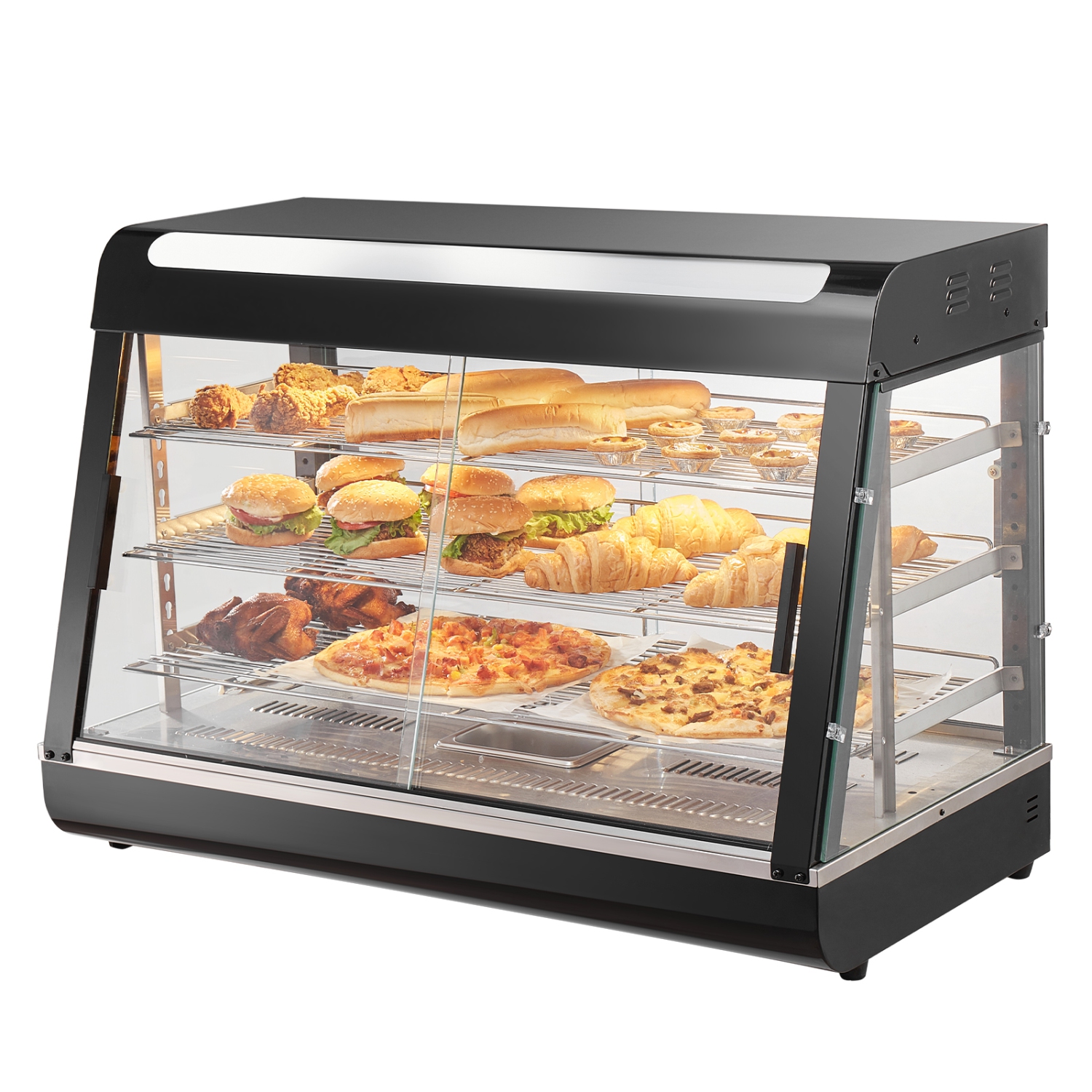VEVOR 3-Tier Commercial Food Warmer Display,1500W Display Warmer with Light, Shelf and Temperature Display, 86℉~185℉ Steam Heating, 130L for