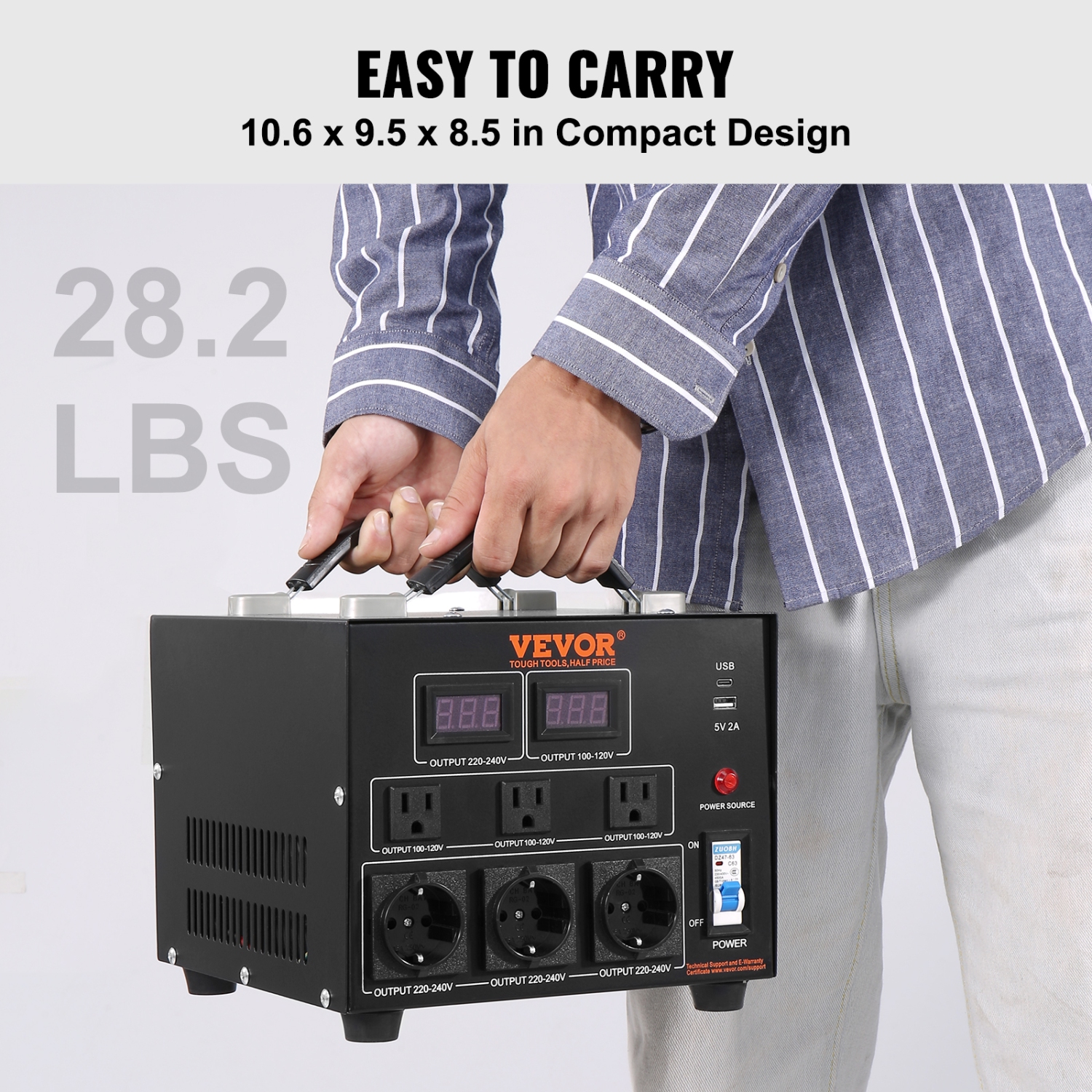 VEVOR 5000W Voltage Converter Transformer, Step Up/Down Transformer, Convert from 110 Volt to 220 Volt and from 220 Volt to 110 Volt, with US Outlet