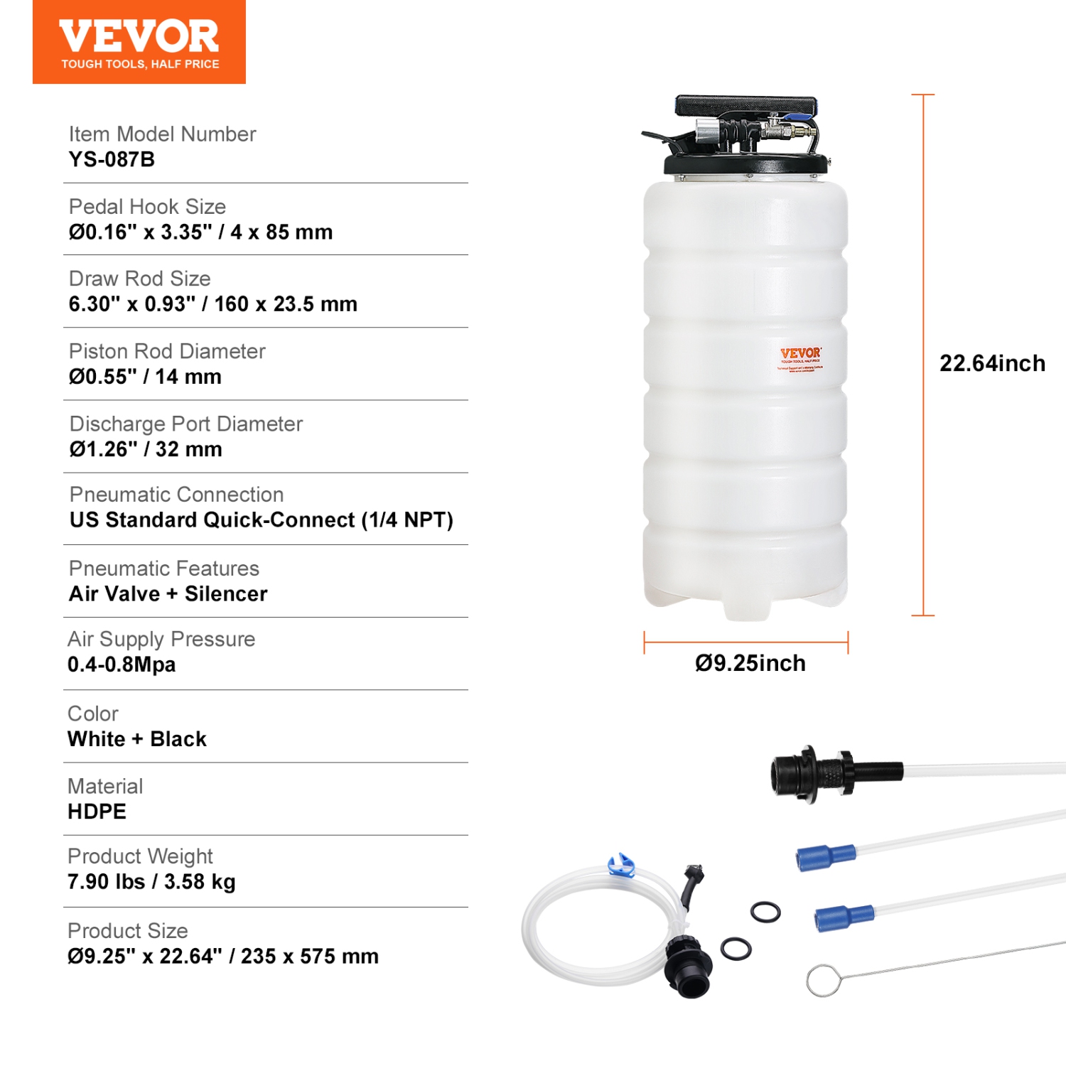 VEVOR 4 Gallons Fluid Extractor, Pneumatic/Manual Oil Changer Vacuum Fluid Extractor with Dipstick and Suction Hose, Oil Extractor Change Pump for
