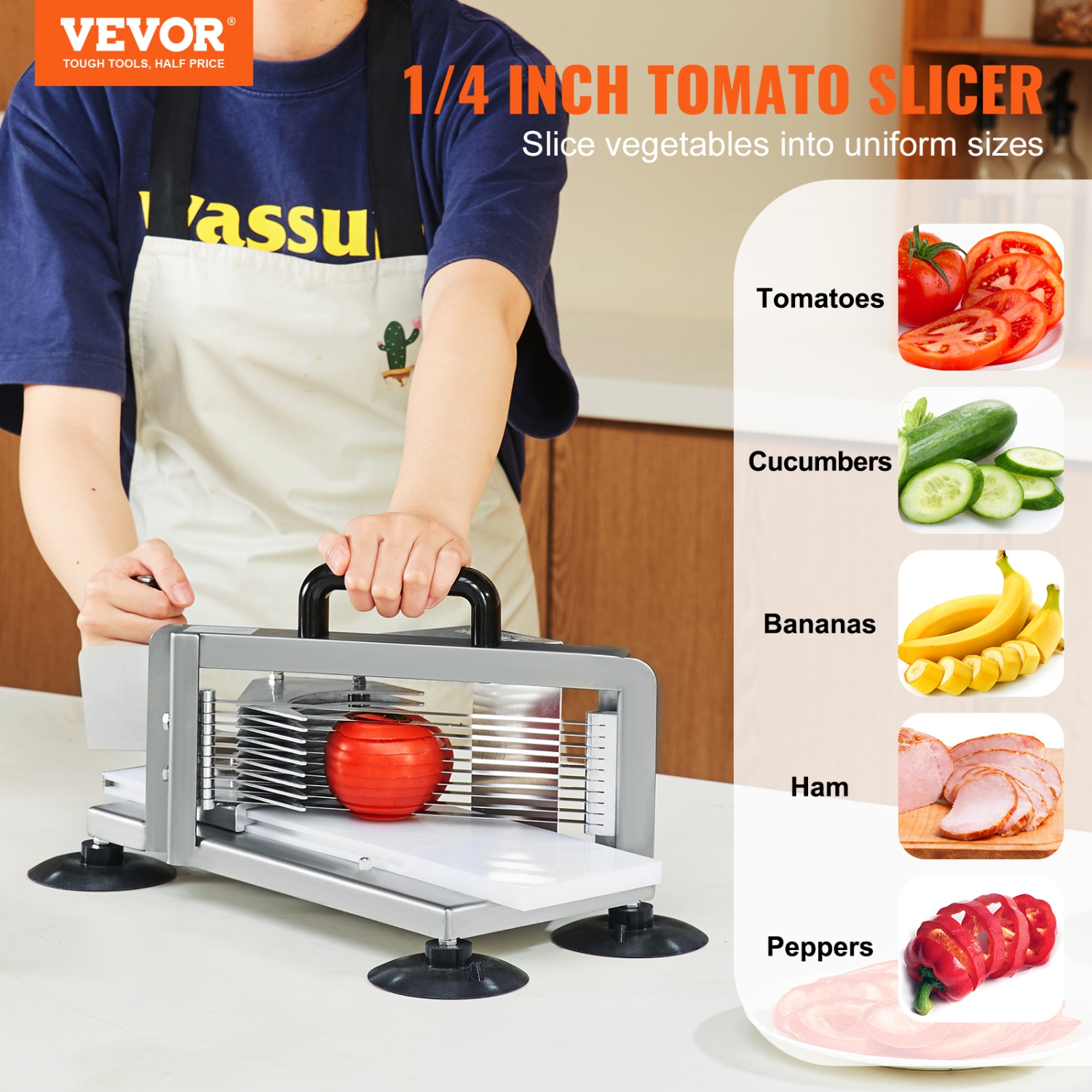 VEVOR 1/4 inch Commercial Tomato Slicer, Tomato Cutter Slicer, Stainless Steel Heavy Duty Tomato Slicer Machine, Manual Tomato Slicer with Non-slip