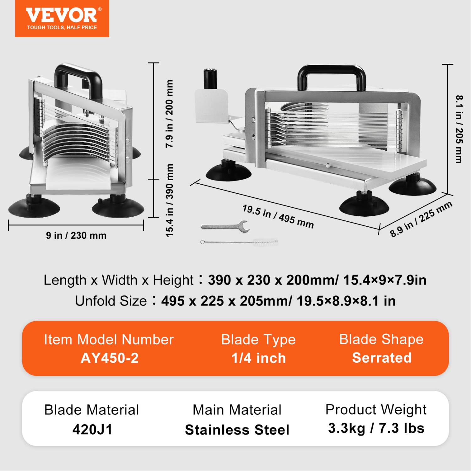 VEVOR 1/4 inch Commercial Tomato Slicer, Tomato Cutter Slicer, Stainless Steel Heavy Duty Tomato Slicer Machine, Manual Tomato Slicer with Non-slip