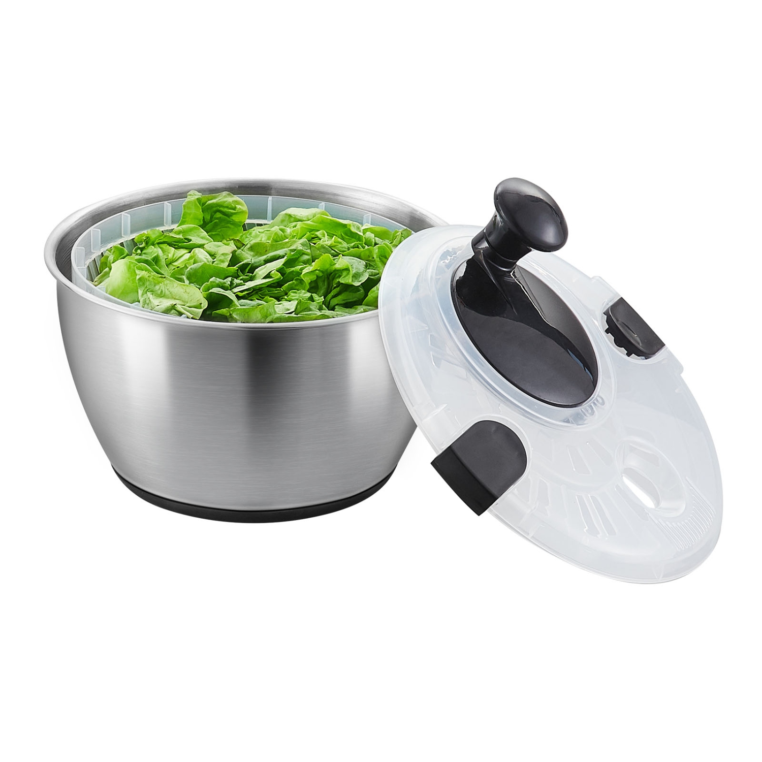 VEVOR 4.75Qt Stainless Steel Salad Spinner, One-handed Easy Press Large Vegetable Dryer Washer, Lettuce Cleaner and Dryer with 304 Stainless Steel