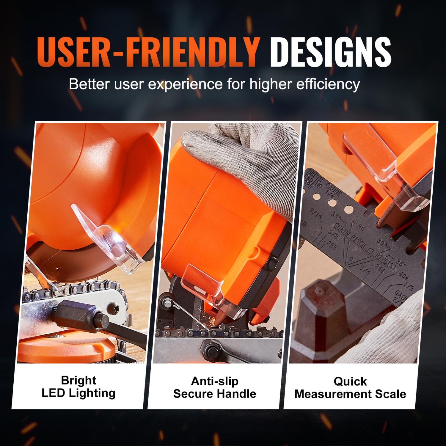 VEVOR 5700RPM Electric Chainsaw Sharpener, 140W Electric Saw Chain Blade Sharpener, Bench Chain Saw Sharpening Tool with 3 Grinding Wheels Fit 0.25"