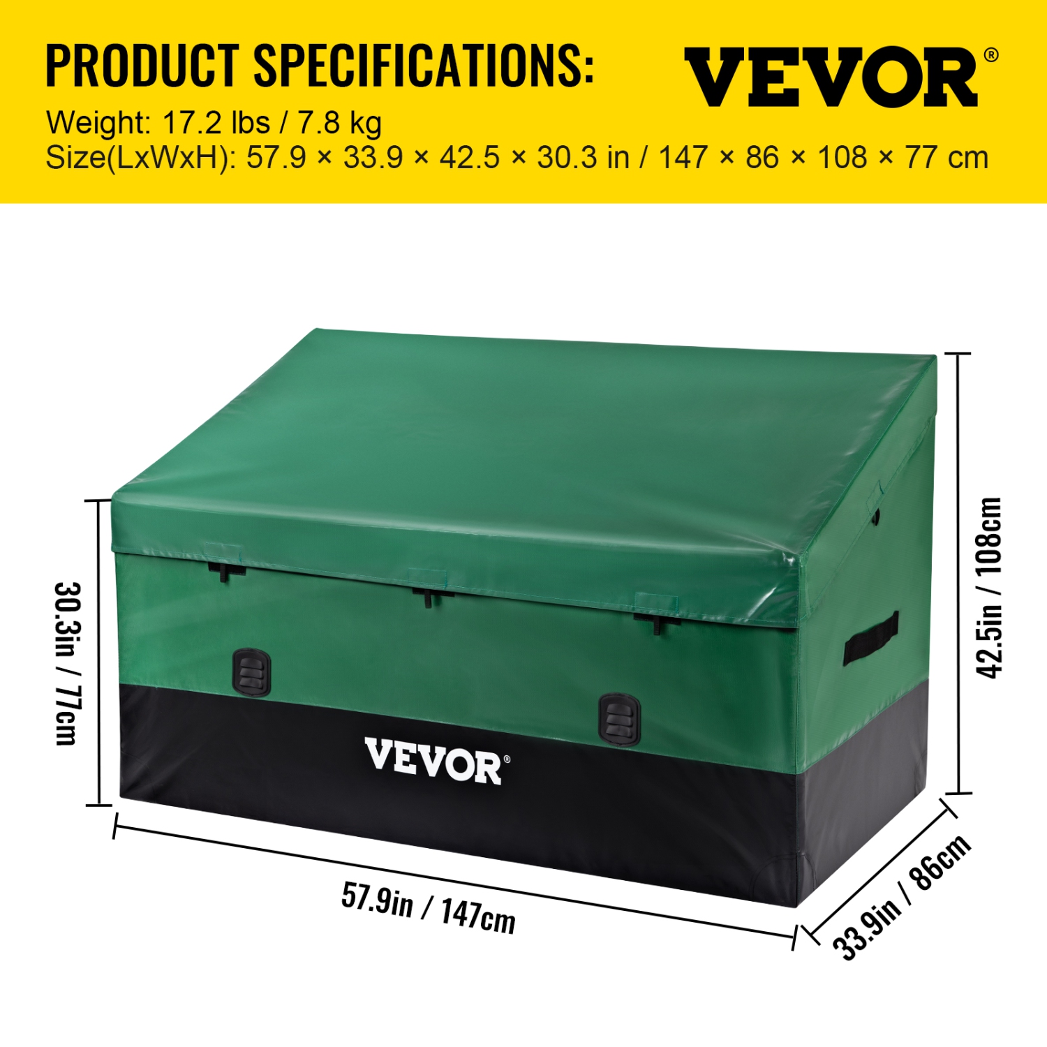 VEVOR 230 Gallon Outdoor Storage Box,Waterproof PE Tarpaulin Deck Box with Galvanized Frame, All-Weather Protection & Portable, for