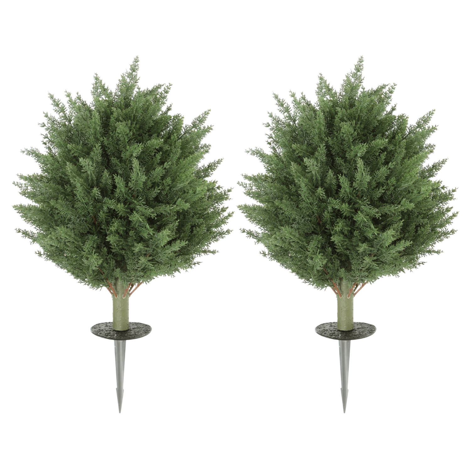 HOMCOM 24" Height Artificial Cypress Topiary Trees with Ground Stake, Set of 2 Artificial Plants, Fake Plants for Indoor Outdoor Front Porch Home