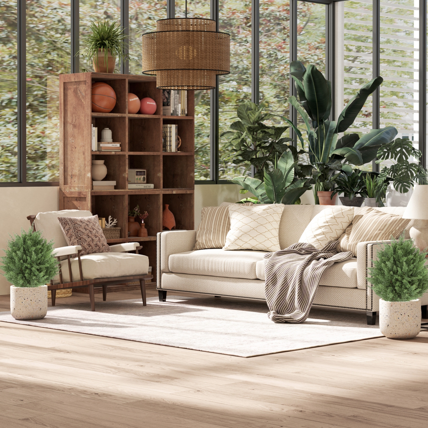 HOMCOM 24" Height Artificial Cypress Topiary Trees with Ground Stake, Set of 2 Artificial Plants, Fake Plants for Indoor Outdoor Front Porch Home