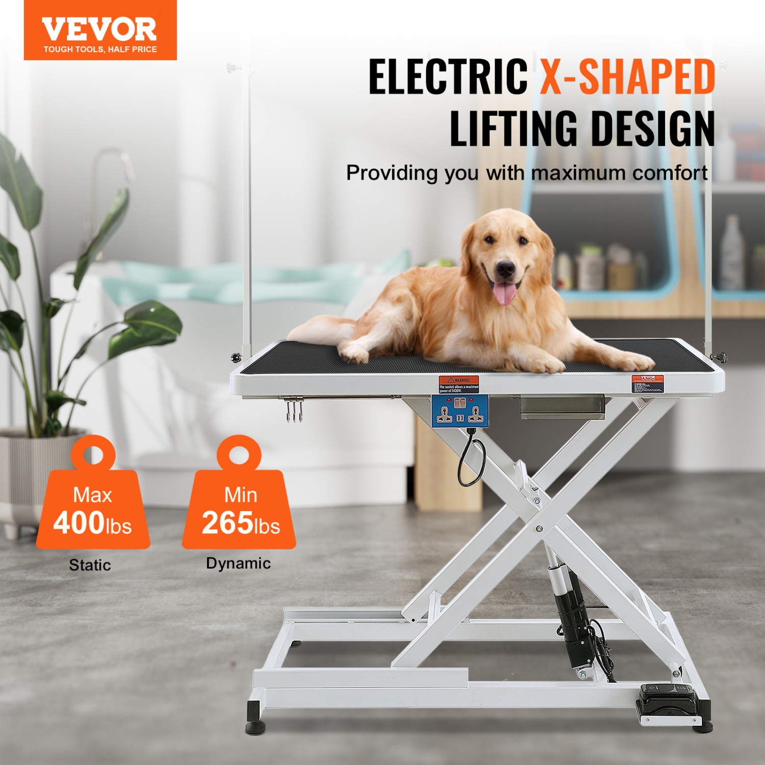 VEVOR 50" Electric Pet Grooming Table, Heavy Duty Dog Grooming Arm for Large Dogs, Height Adjustable Dog Grooming Station,Anti Slip Tabletop/Dog