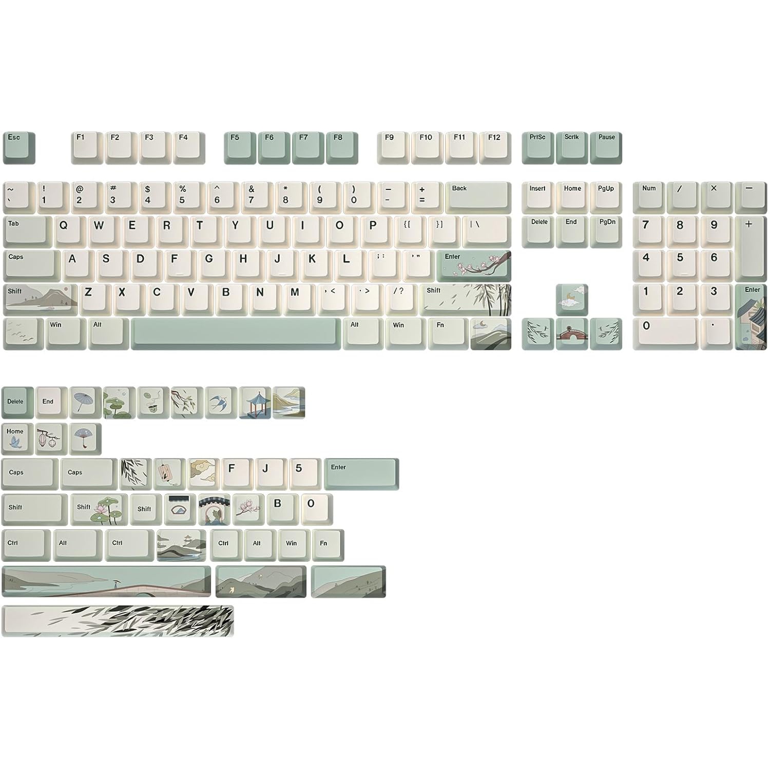 YUNZII Spring Tea Dye Sub PBT Keycaps 145 Full Keys Dye Sublimation PBT Custom Keycap Set with Key Puller for Cherry Gateron MX Switches Mechanical