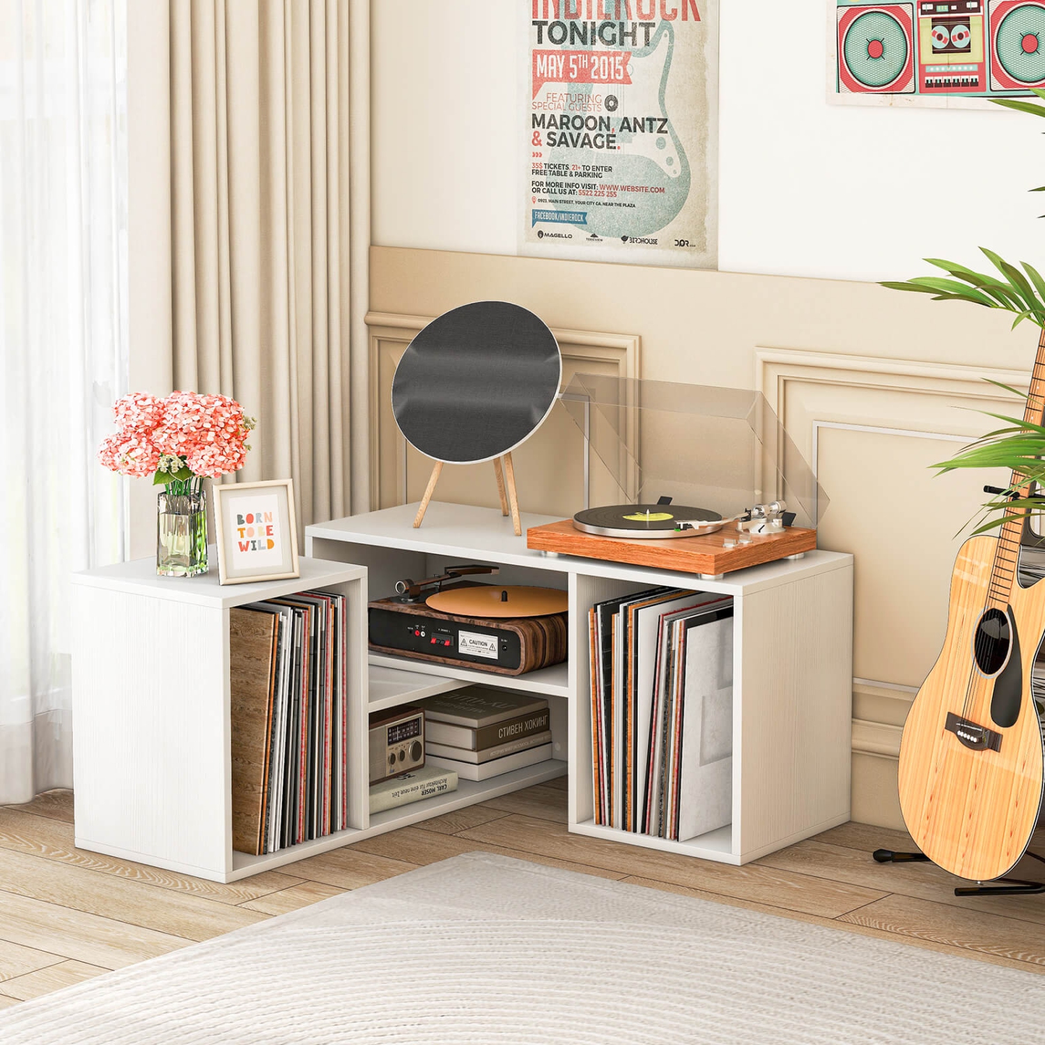 Costway 2 PCS Adjustable TV Stands with Storage Cubes for TVs up to 55 Inches Cabinets White/Black