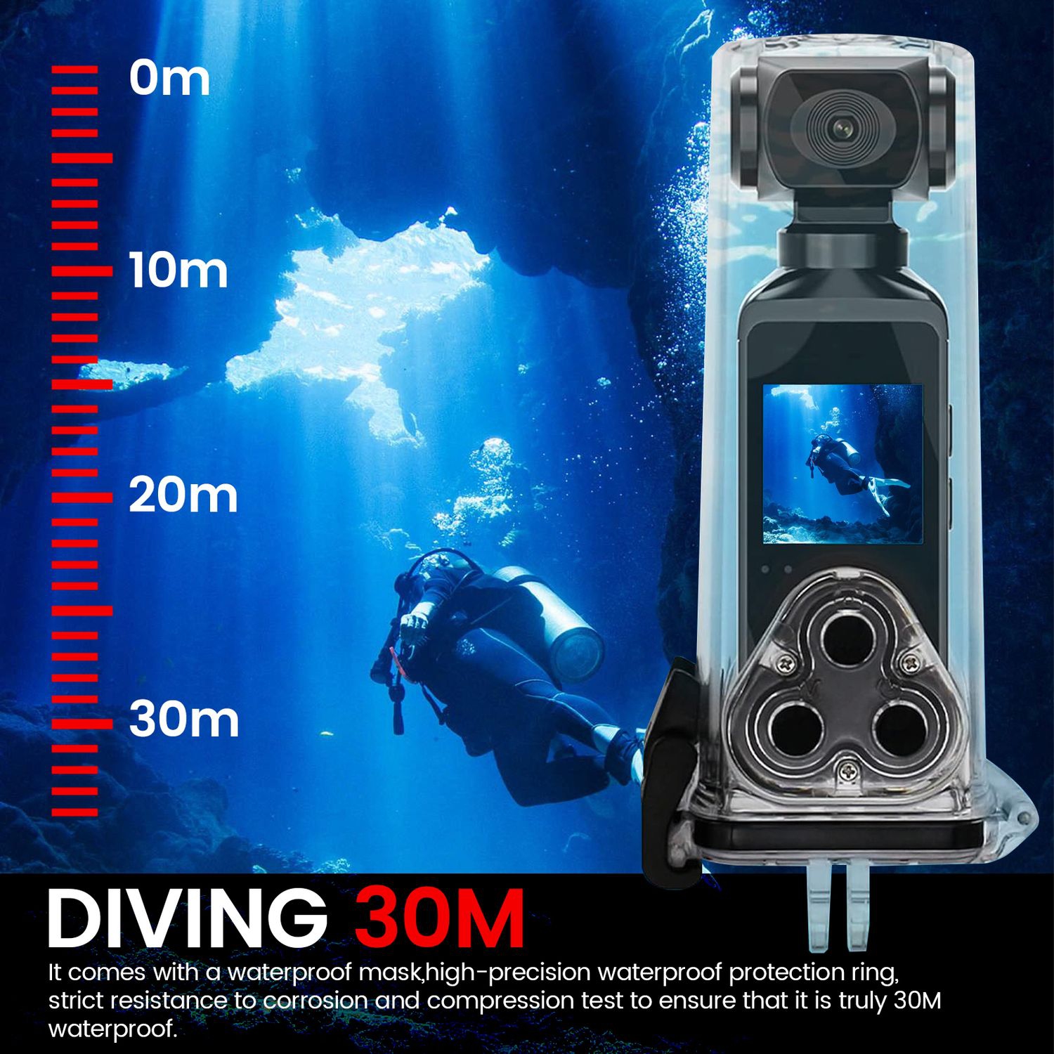 Caméra d'action de poche, caméra vidéo portative 16&nbsp;Mpx 4K 30 ips Wi-Fi, caméra d'action avec écran HD LCD