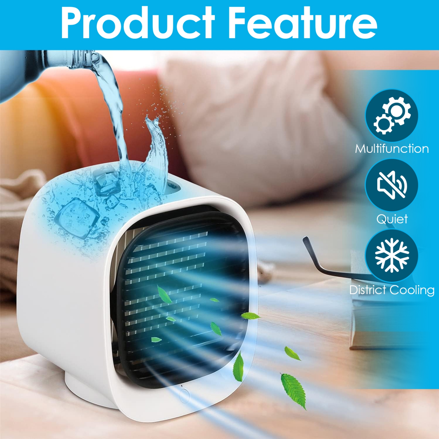 Ventilateur refroidisseur d'air USB Mini Climatiseur portatif Ventilateur de bureau Refroidisseur personnel Ventilateur de lit