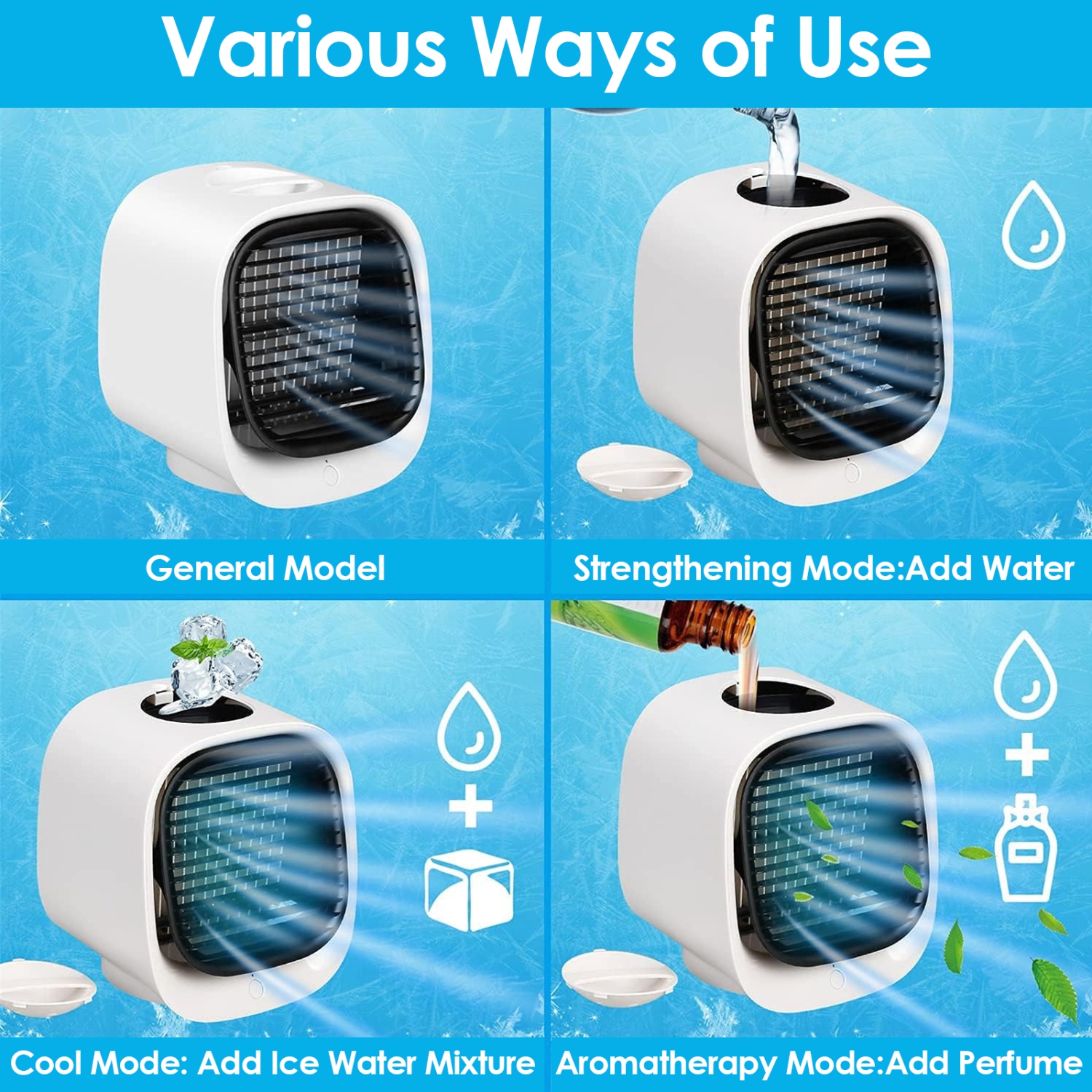 Ventilateur refroidisseur d'air USB Mini Climatiseur portatif Ventilateur de bureau Refroidisseur personnel Ventilateur de lit