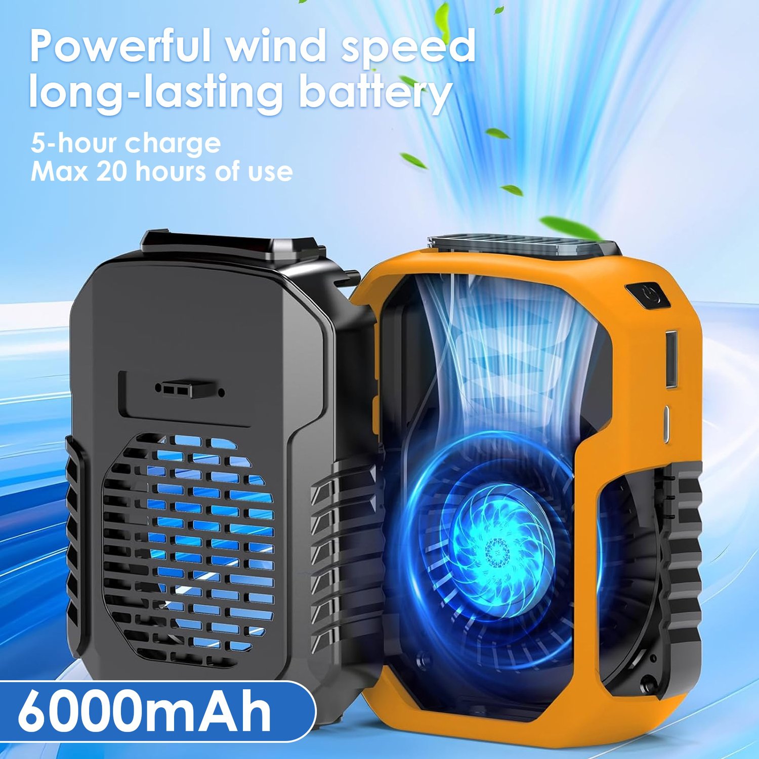 Portable Neck Fan, Clip-On Cooling Waist Fan, USB Rechargeable Electric Neck Fan for Summer