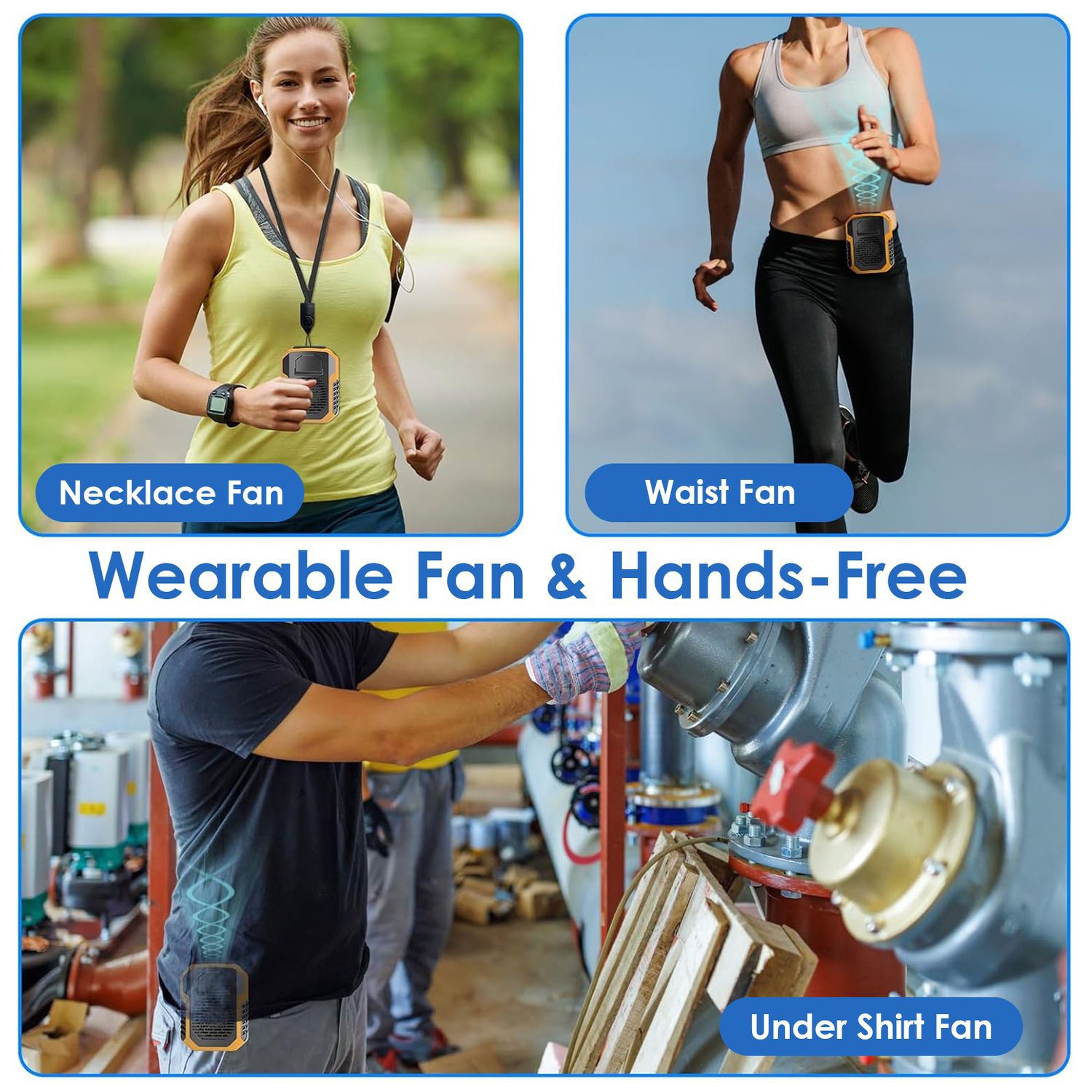 Portable Neck Fan, Clip-On Cooling Waist Fan, USB Rechargeable Electric Neck Fan for Summer