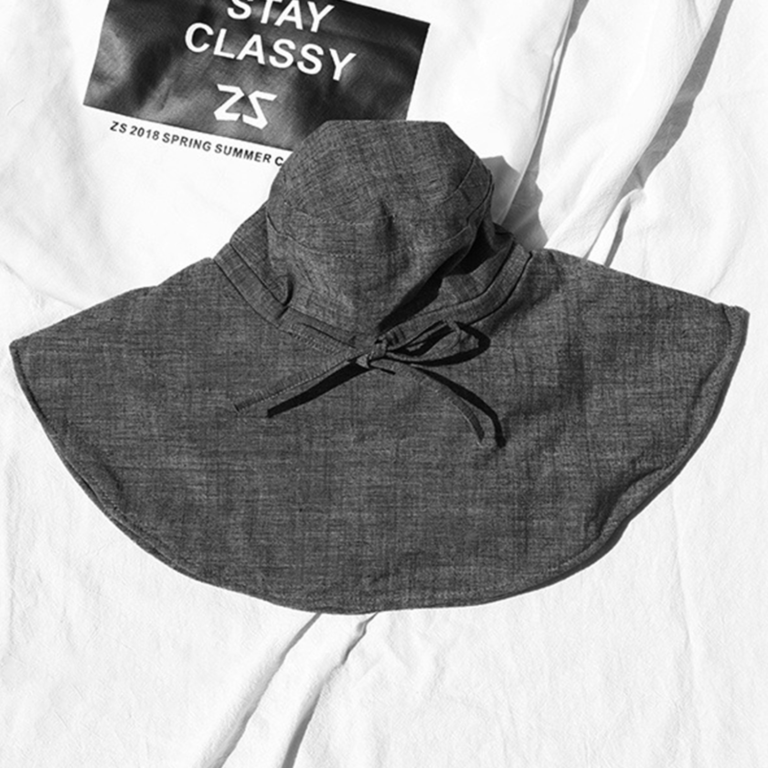 (black) Women's sun hat with wide brim and neck protection strap