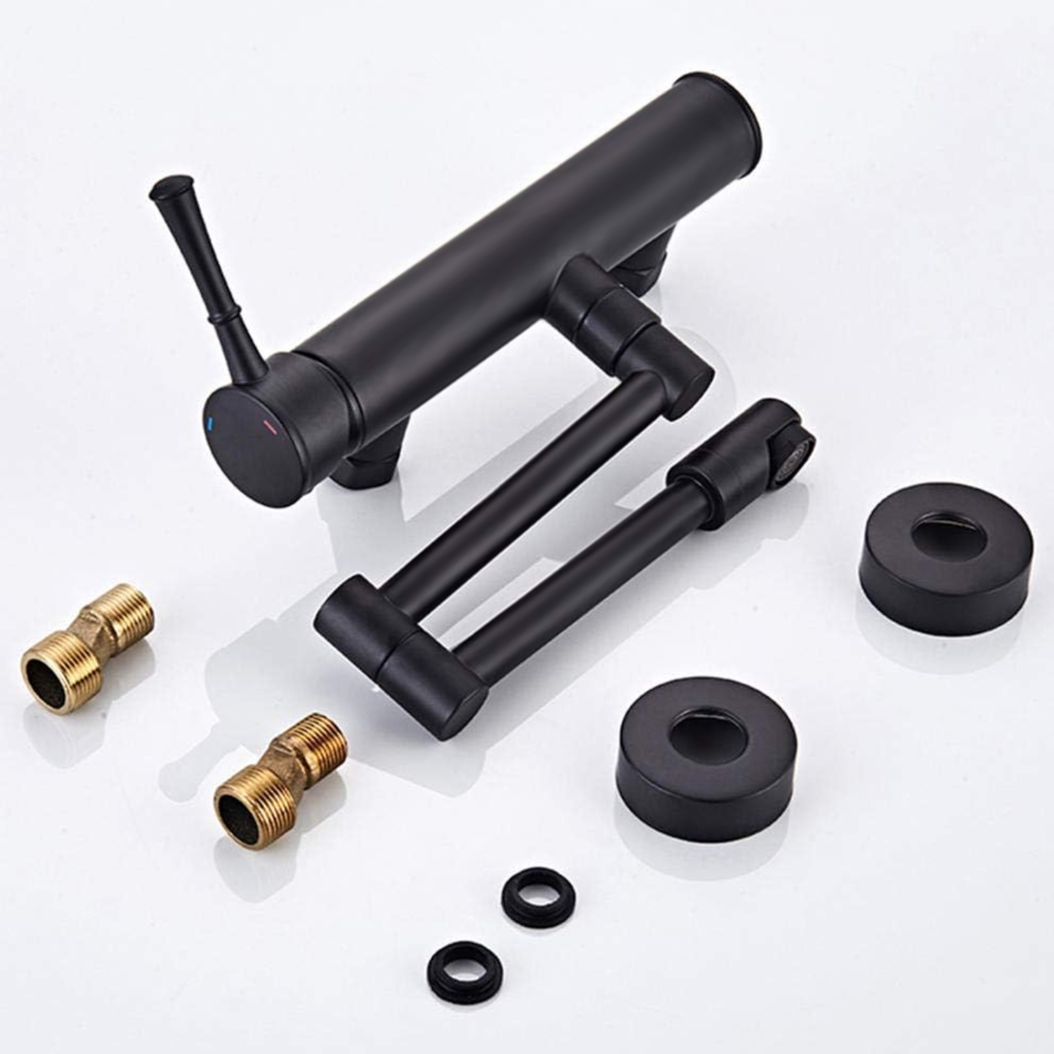 Robinet de cuisine mural noir, télescopique pliable, robinet mural noir, montage mural en laiton