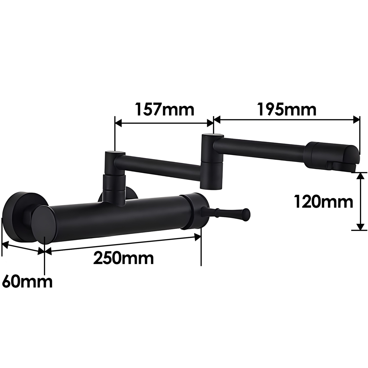 Robinet de cuisine mural noir, télescopique pliable, robinet mural noir, montage mural en laiton