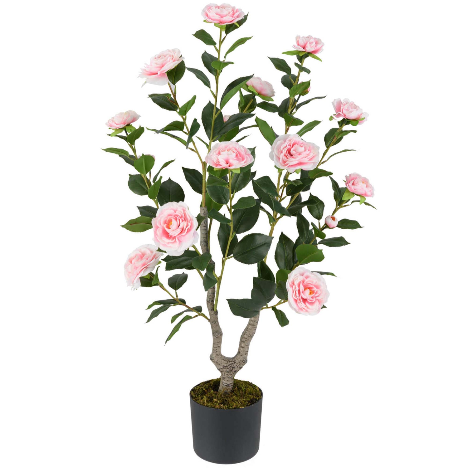 Costway 1 PCS 36" Artificial Camellia Tree Fake Potted Tree Greenery Floral Plant Modern Pink