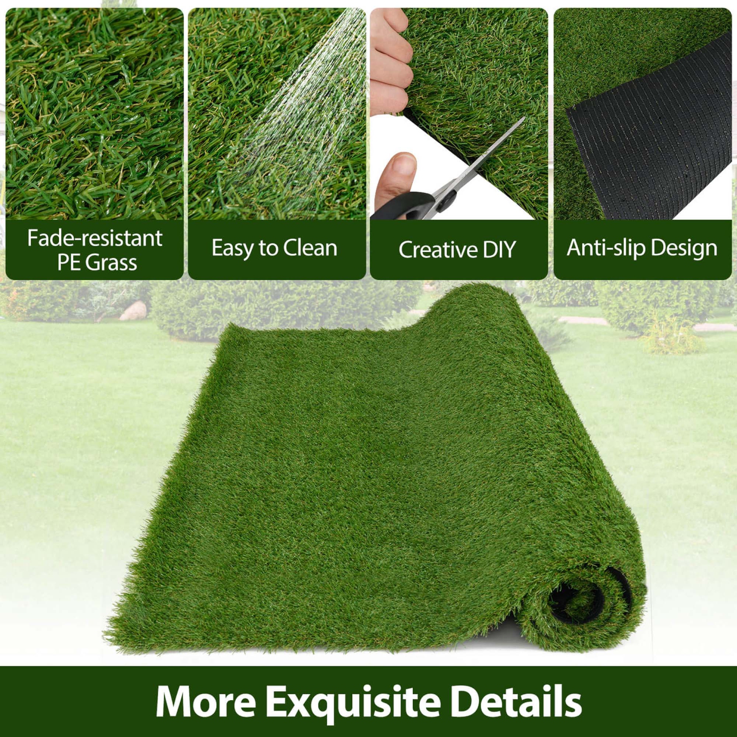 Costway 4 x 6/5 x 8/6 x 10 FT Artificial Grass Turf with Drainage Holes Nonslip Bottom 60 OZ Heavy