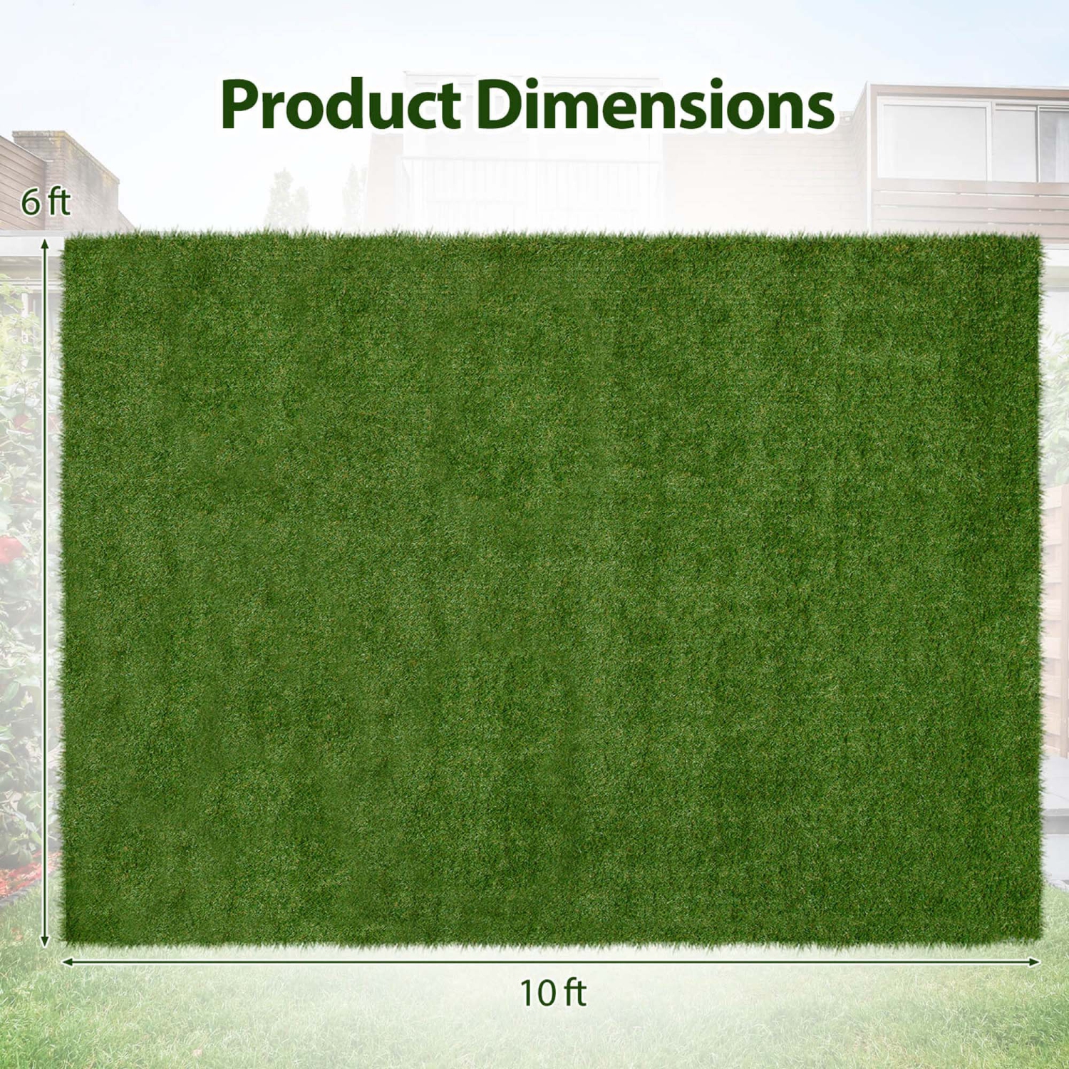 Costway 4 x 6/5 x 8/6 x 10 FT Artificial Grass Turf with Drainage Holes Nonslip Bottom 60 OZ Heavy