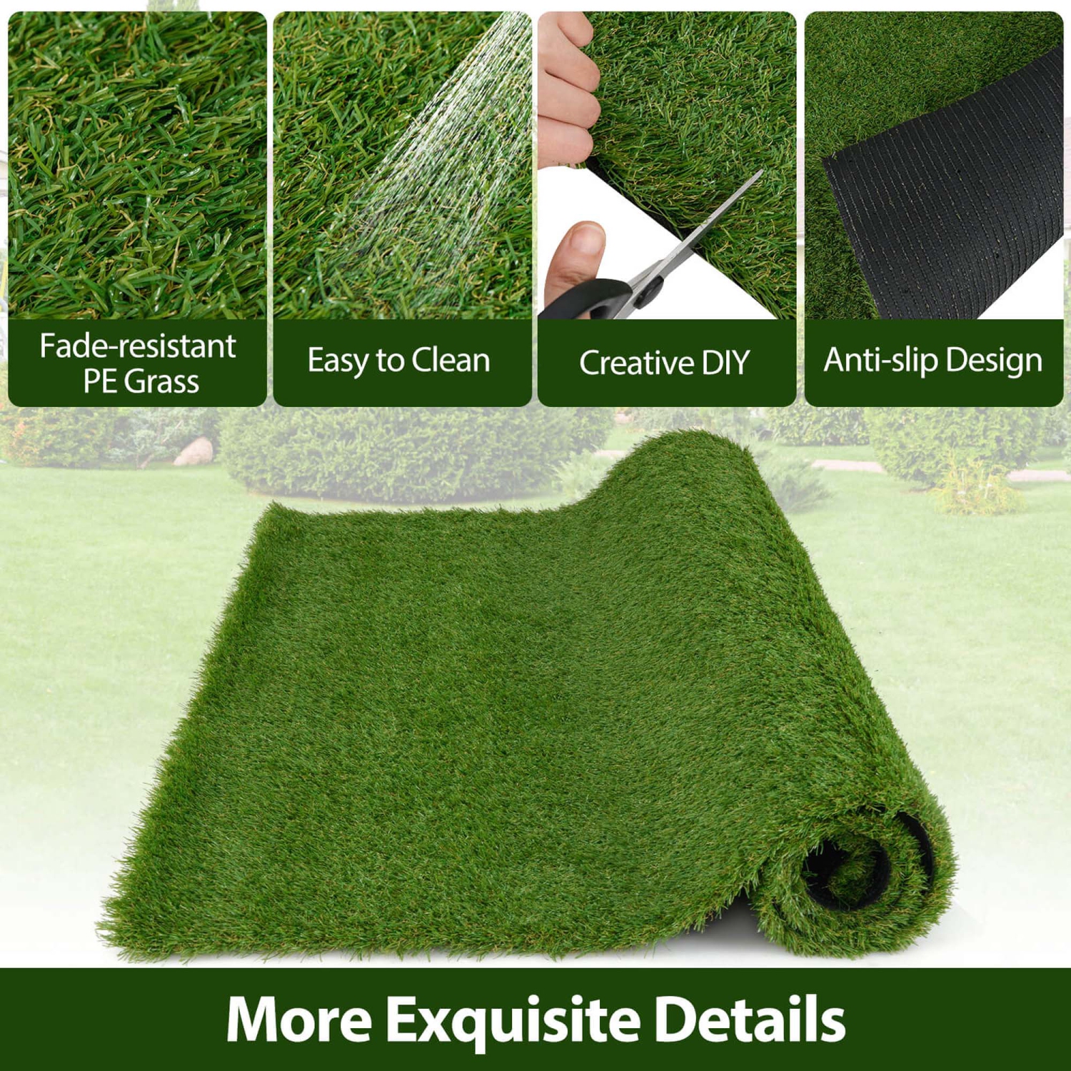 Costway 4 x 6/5 x 8/6 x 10 FT Artificial Grass Turf with Drainage Holes Nonslip Bottom 60 OZ Heavy
