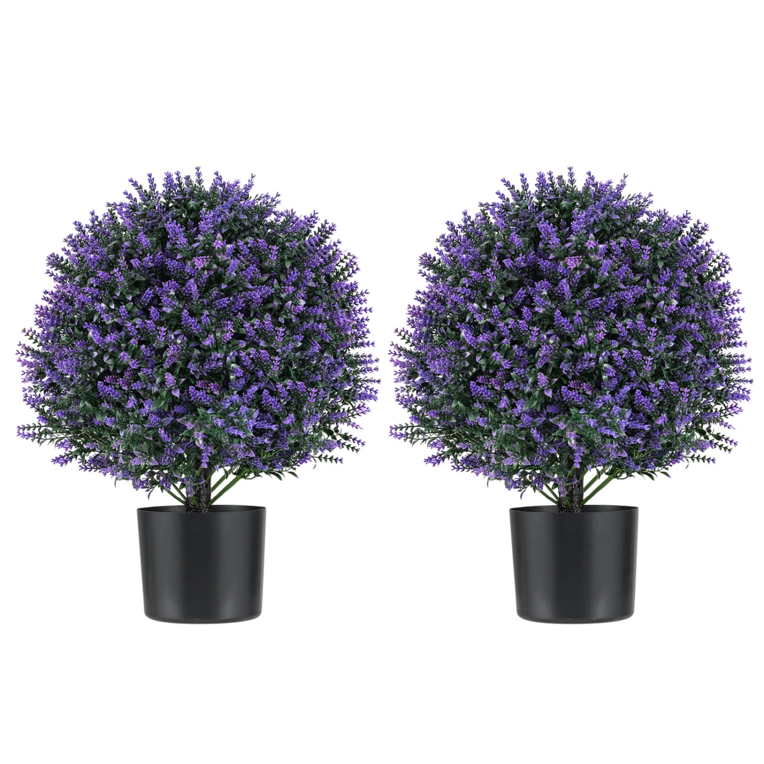 Costway 2 Pack Artificial Lavender Topiary Ball Tree Faux Shrub Bushes with Flowers
