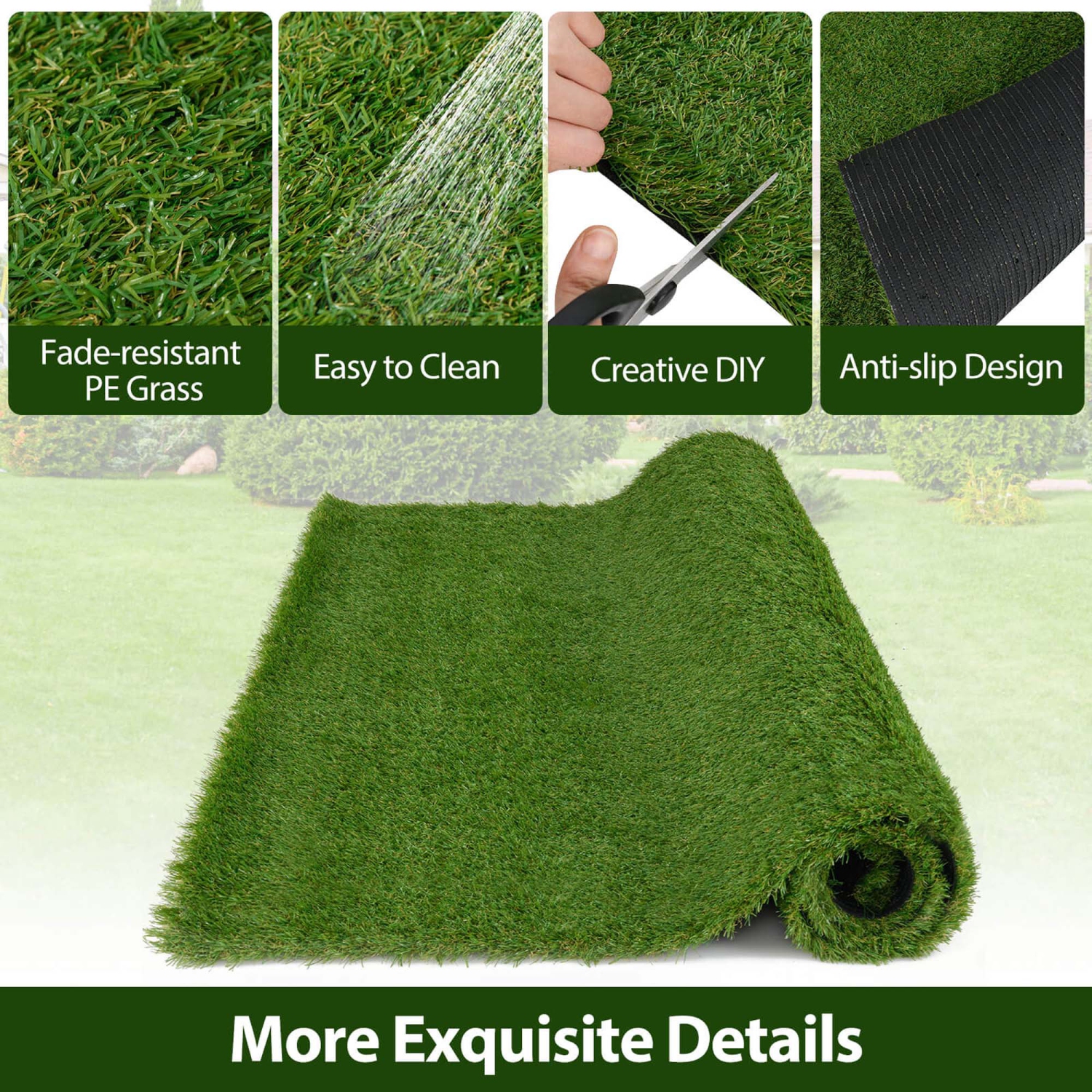 Costway 4 x 6/5 x 8/6 x 10 FT Artificial Grass Turf with Drainage Holes Nonslip Bottom 60 OZ Heavy