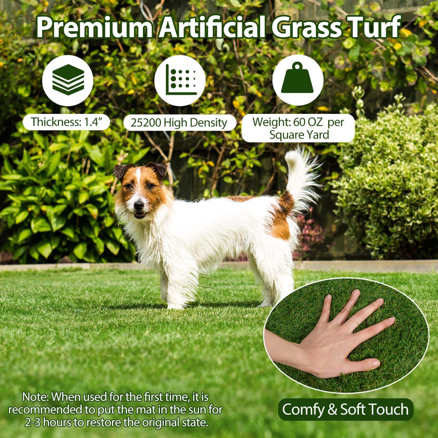 Costway 4 x 6/5 x 8/6 x 10 FT Artificial Grass Turf with Drainage Holes Nonslip Bottom 60 OZ Heavy