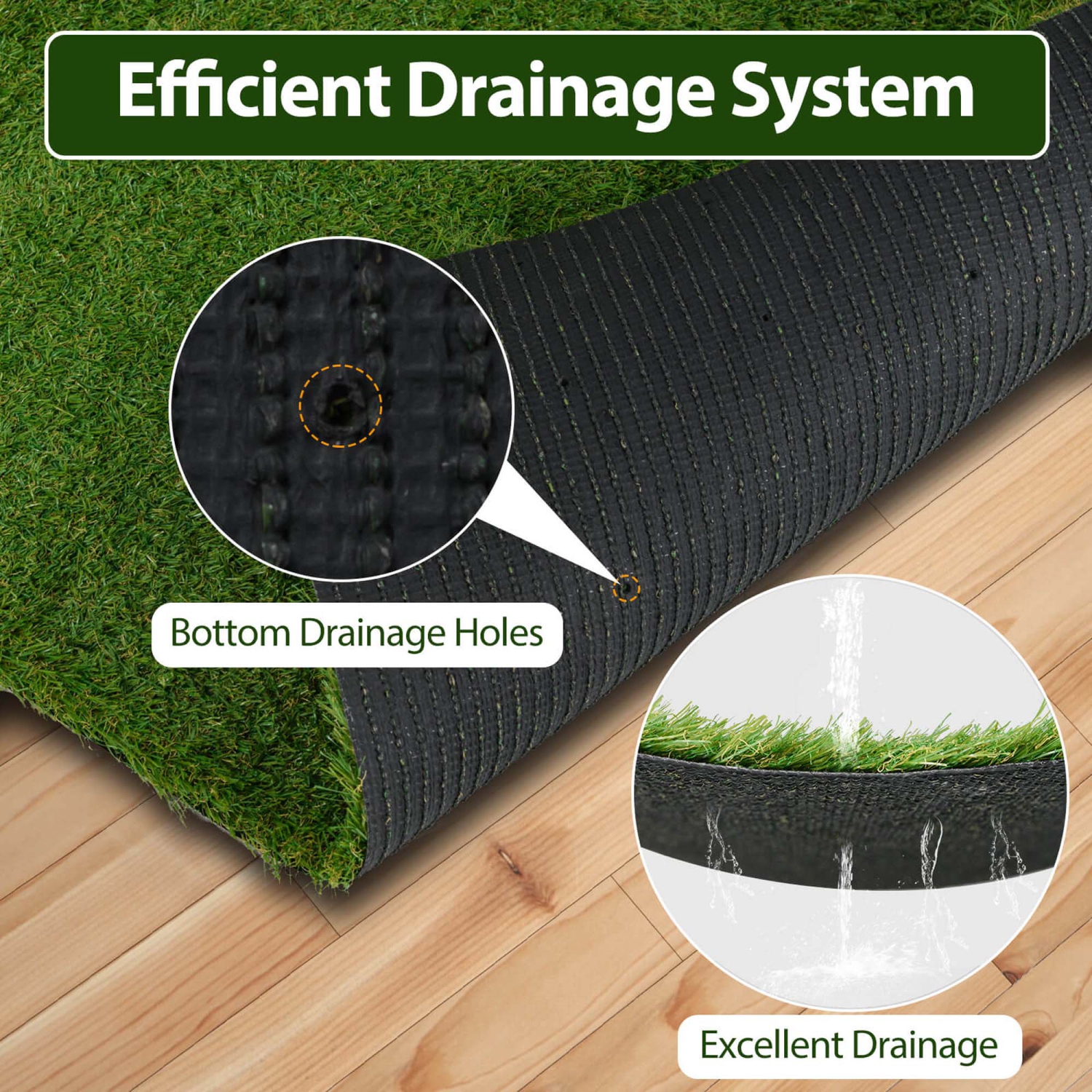 Costway 4 x 6/5 x 8/6 x 10 FT Artificial Grass Turf with Drainage Holes Nonslip Bottom 60 OZ Heavy