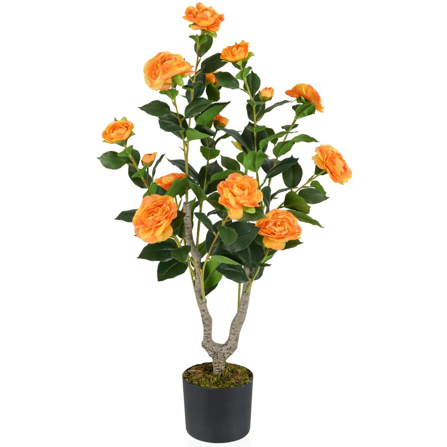 Costway 1 PCS 36" Artificial Camellia Tree Fake Potted Tree Greenery Floral Plant Modern Orange