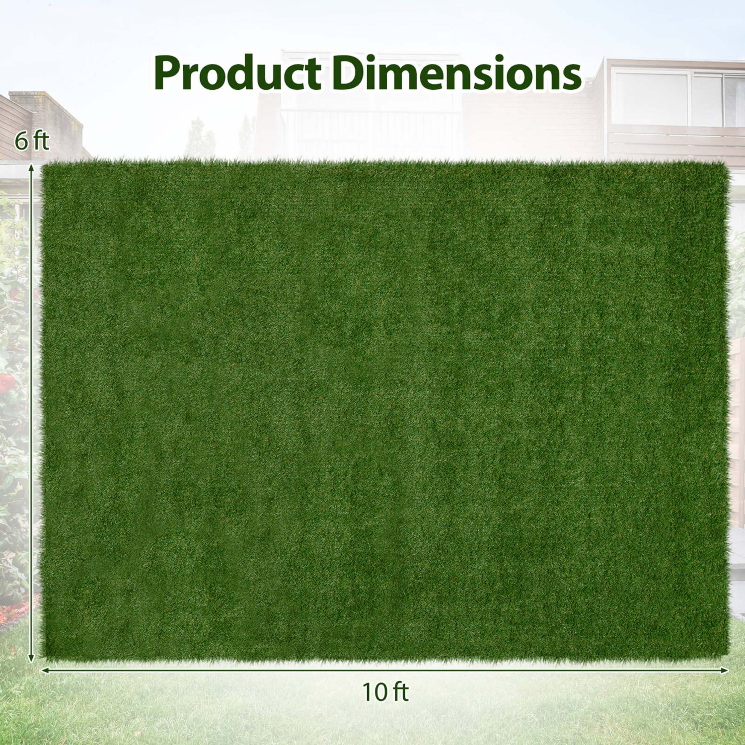 Costway 6 x 10 FT Artificial Grass Turf with Drainage Holes Nonslip Bottom 80 OZ Heavy