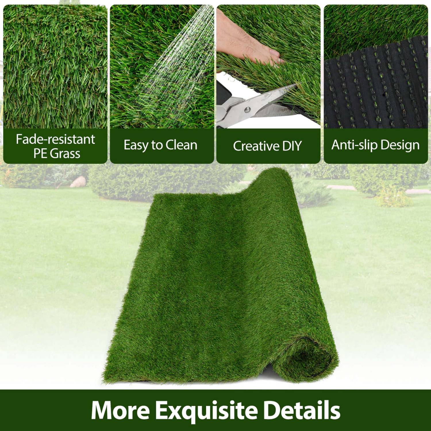 Costway 6 x 10 FT Artificial Grass Turf with Drainage Holes Nonslip Bottom 80 OZ Heavy