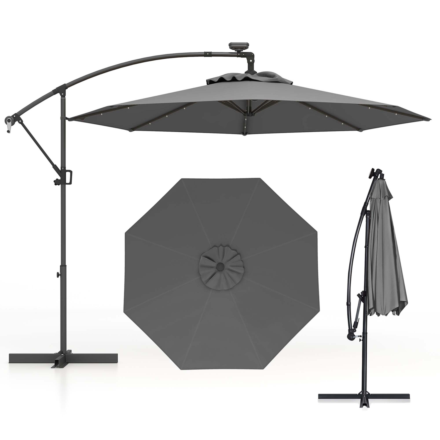 Costway 10FT Patio Offset Umbrella Solar LED 360degrees Rotation