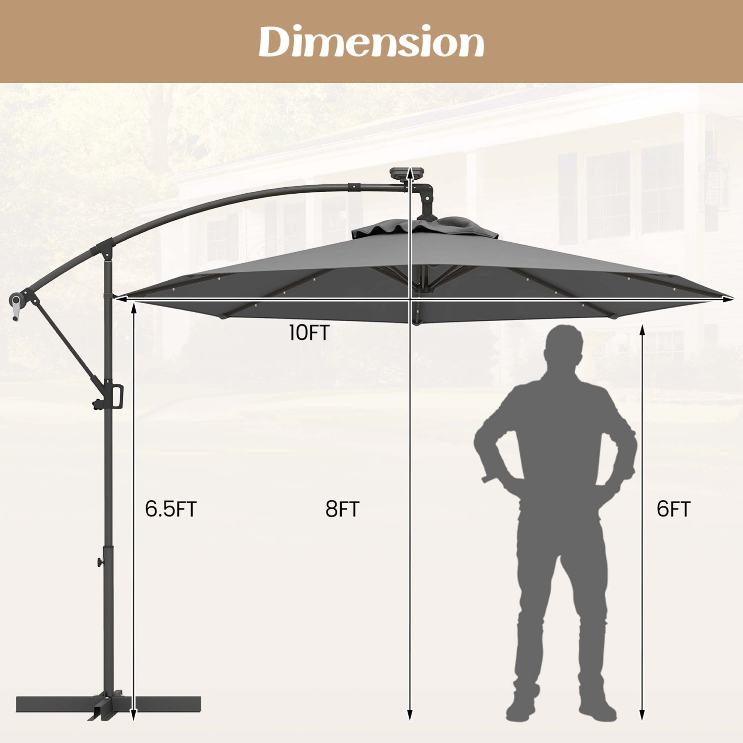 Costway 10FT Patio Offset Umbrella Solar LED 360degrees Rotation