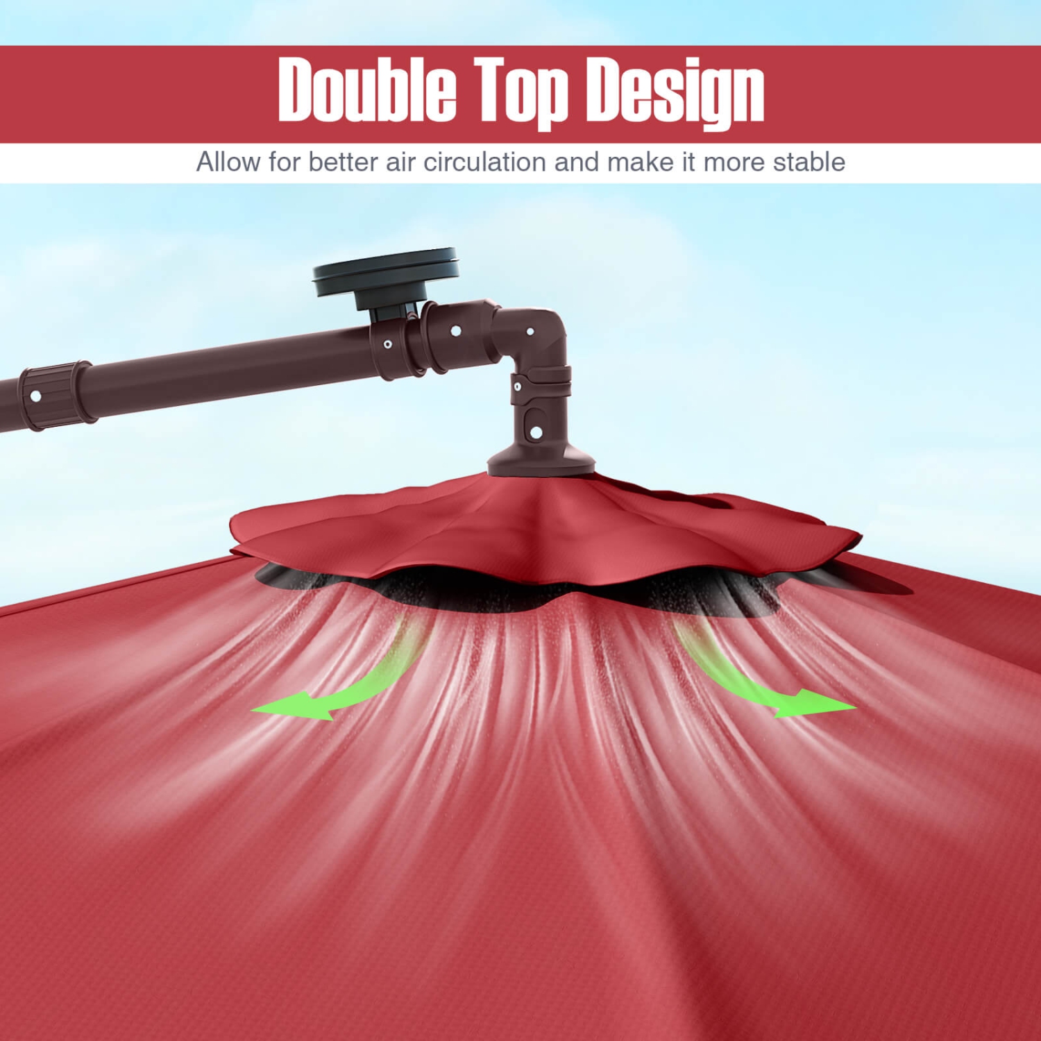 Costway Patio 10FT Hanging Offset Umbrella 32 LED Lights Sand Bag Outdoor Cross Base