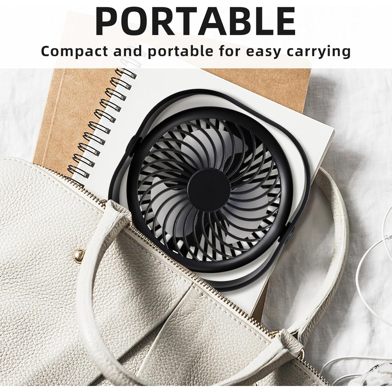 Ventilateur portatif ultrasilencieux｜Moteur c.c. importé｜Réglage à trois vitesses｜25&nbsp;dB faible bruit｜Autonomie de 8 heures｜Batterie