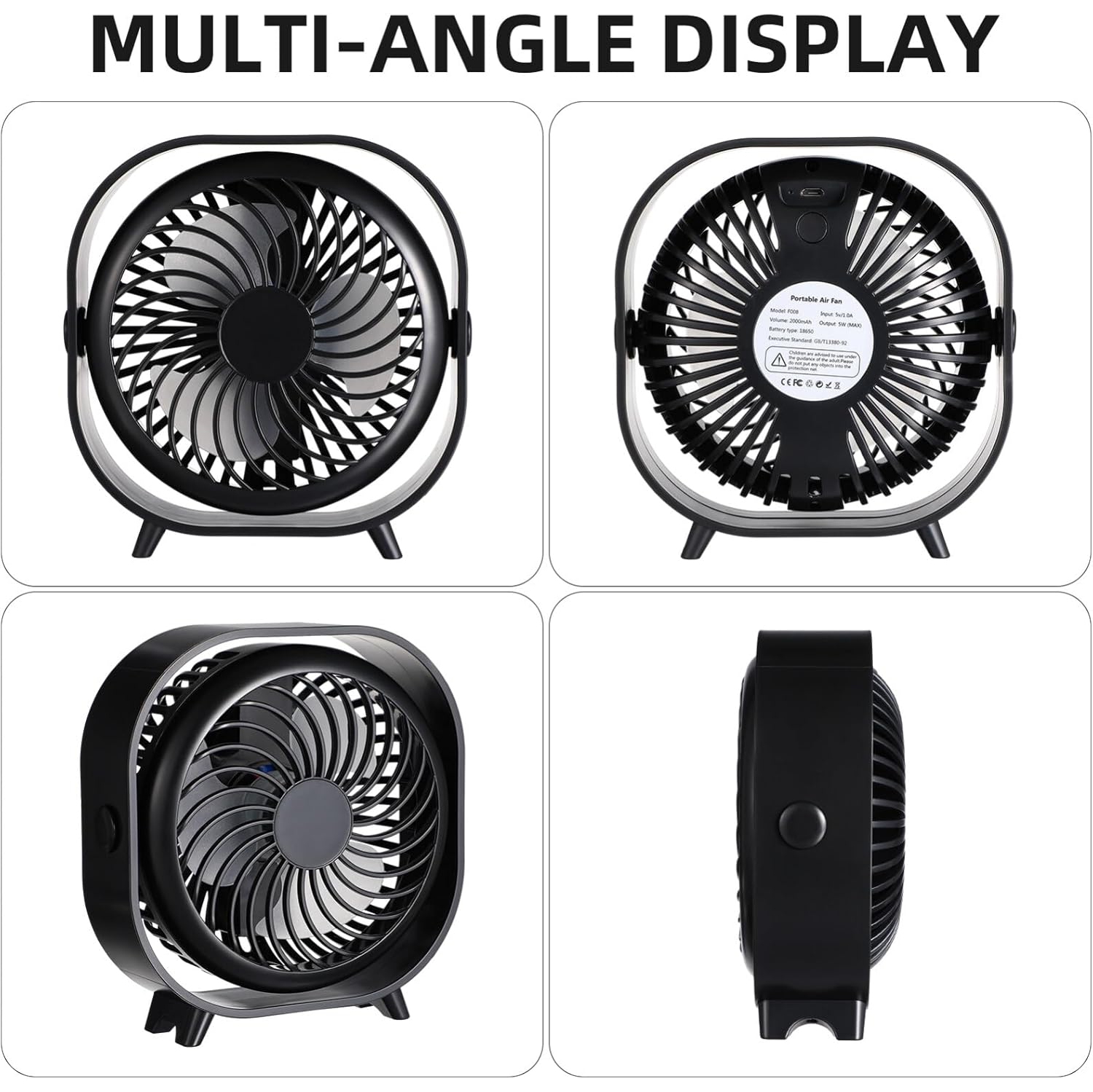 Ventilateur portatif ultrasilencieux｜Moteur c.c. importé｜Réglage à trois vitesses｜25&nbsp;dB faible bruit｜Autonomie de 8 heures｜Batterie