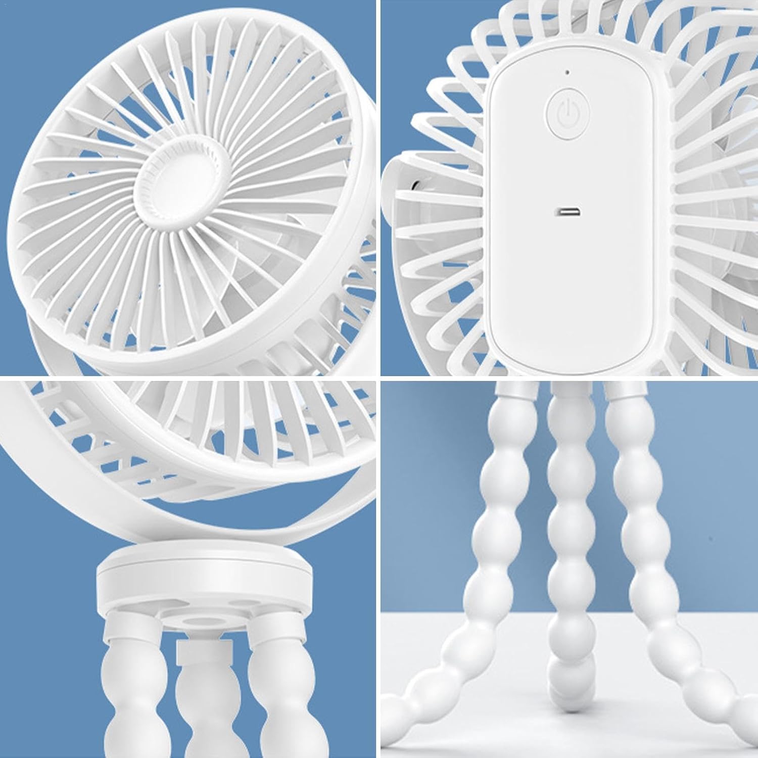 Ventilador de clip de 3600&nbsp;mAh&nbsp;: ajustable a 720°, silencioso, alimentación por USB, tres velocidades, batería de larga duración, apto para