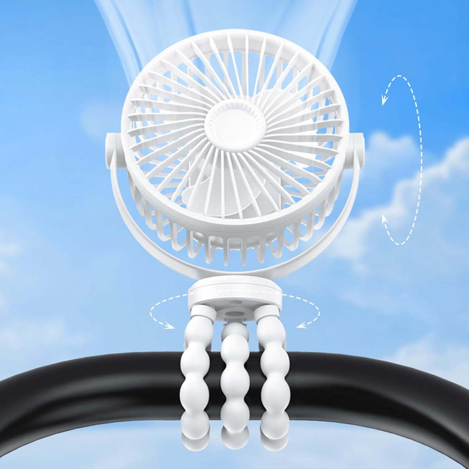 Ventilador de clip de 3600&nbsp;mAh&nbsp;: ajustable a 720°, silencioso, alimentación por USB, tres velocidades, batería de larga duración, apto para