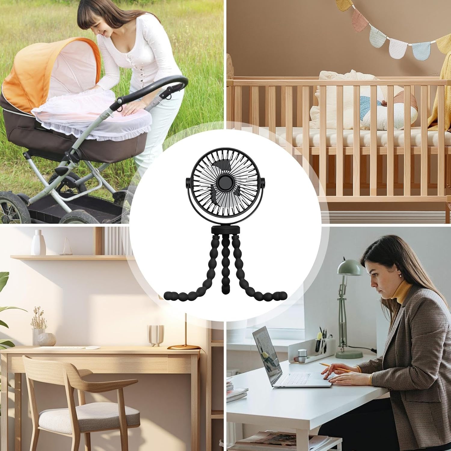 Ventilador con clip de 3600&nbsp;mAh&nbsp;: ajustable a 720°, silencioso, alimentación por USB, batería de larga duración, apto para bebés, viajes y