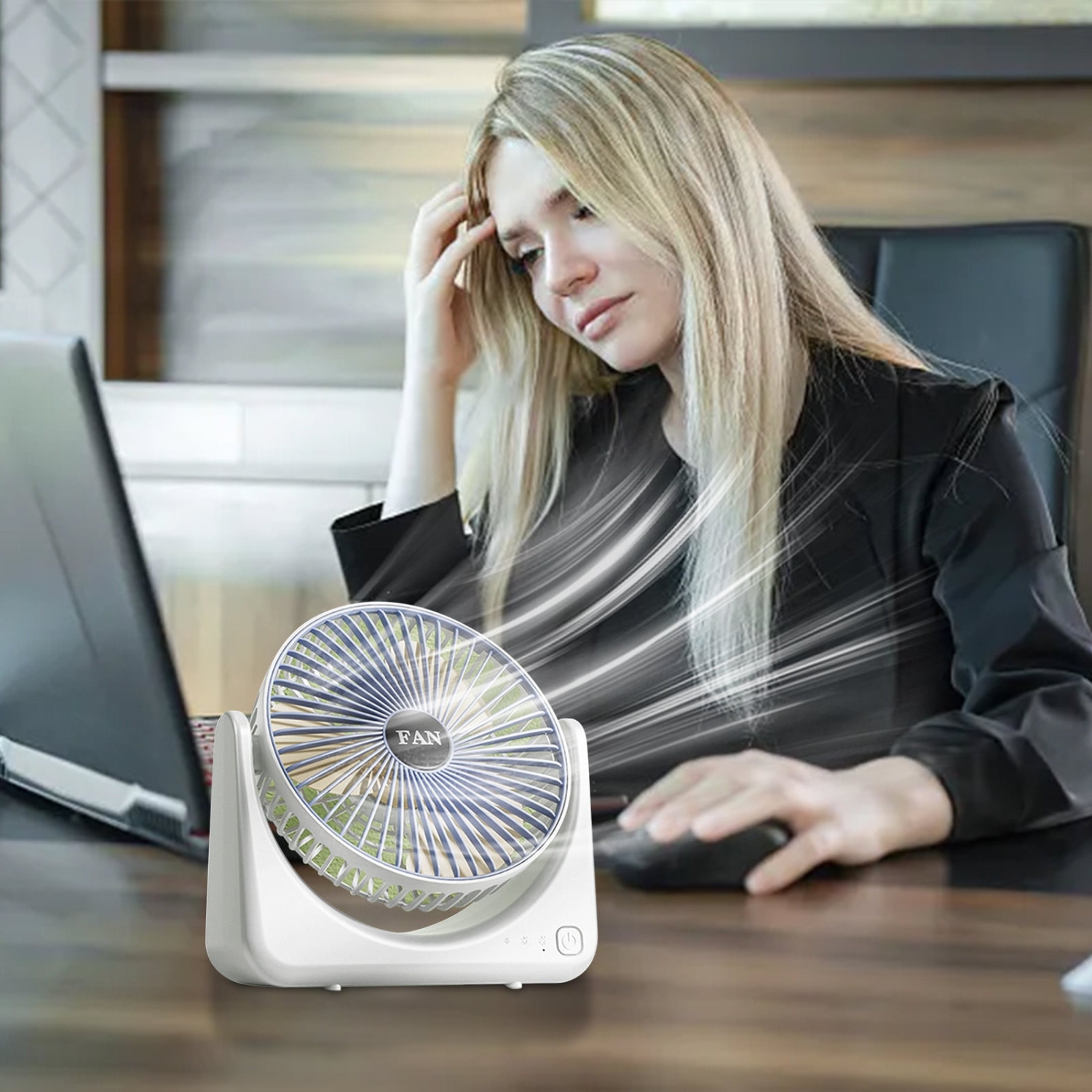 blue Dual-mode power supply silent fan | Multi-speed adjustment | Wide-angle air supply | Energy saving and low noise | Dual-purpose charging/plug-in