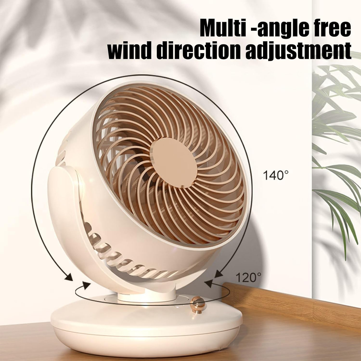 beige USB desktop circulation fan | Low noise motor + three-speed speed adjustment | Type-C fast charging | Stereo shaking air supply | Ultra-long