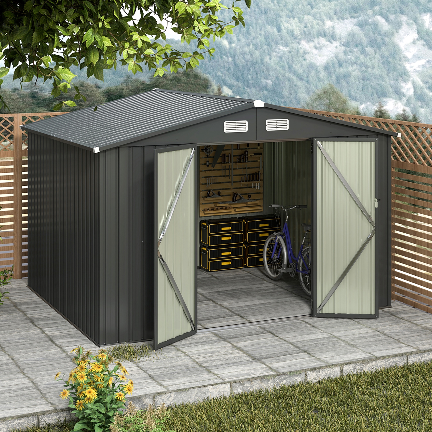 Gymax 10' x 7.7' Outdoor Storage Shed w/ 4 Vents Lockable Doors Waterproof & Windproof