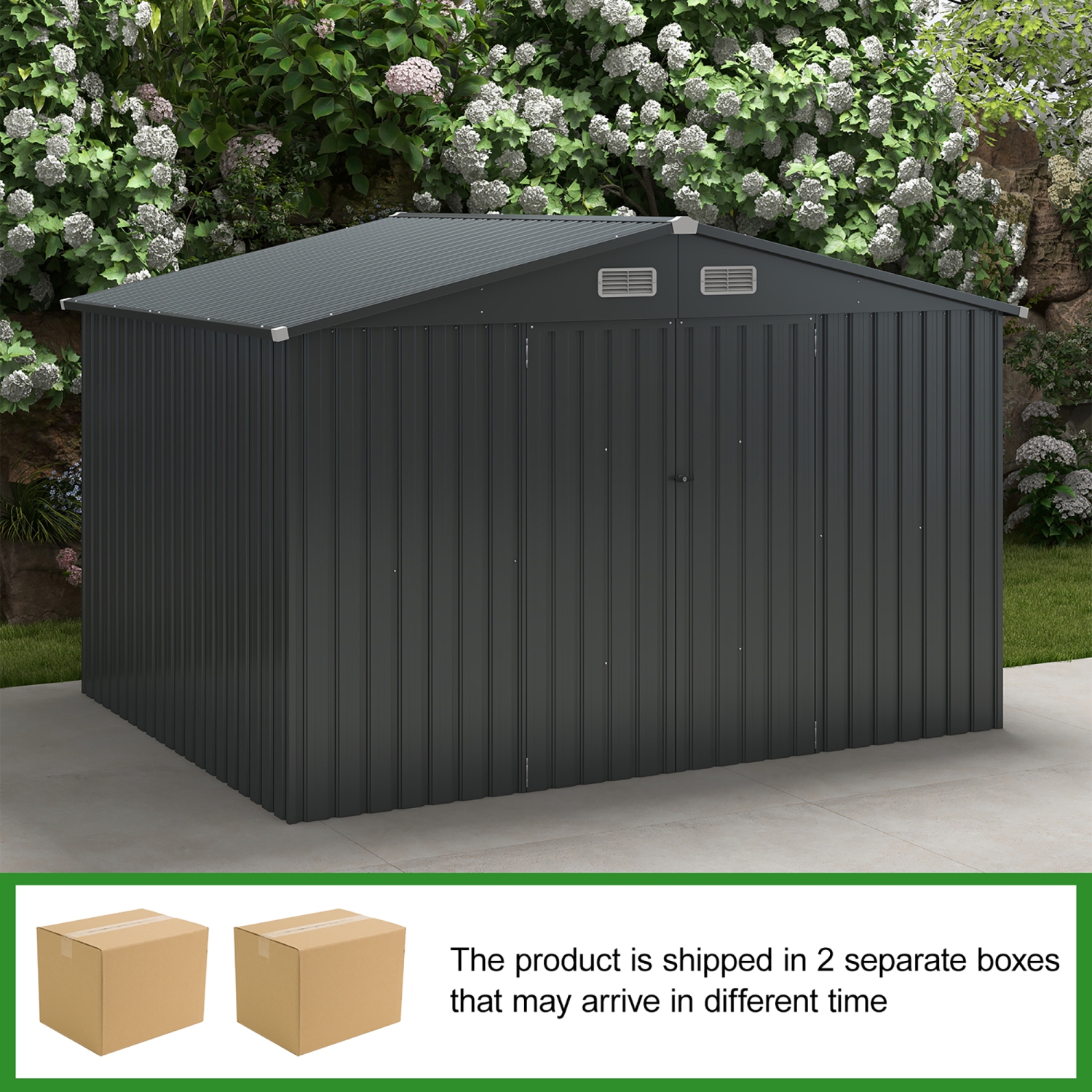 Gymax 10' x 7.7' Outdoor Storage Shed w/ 4 Vents Lockable Doors Waterproof & Windproof